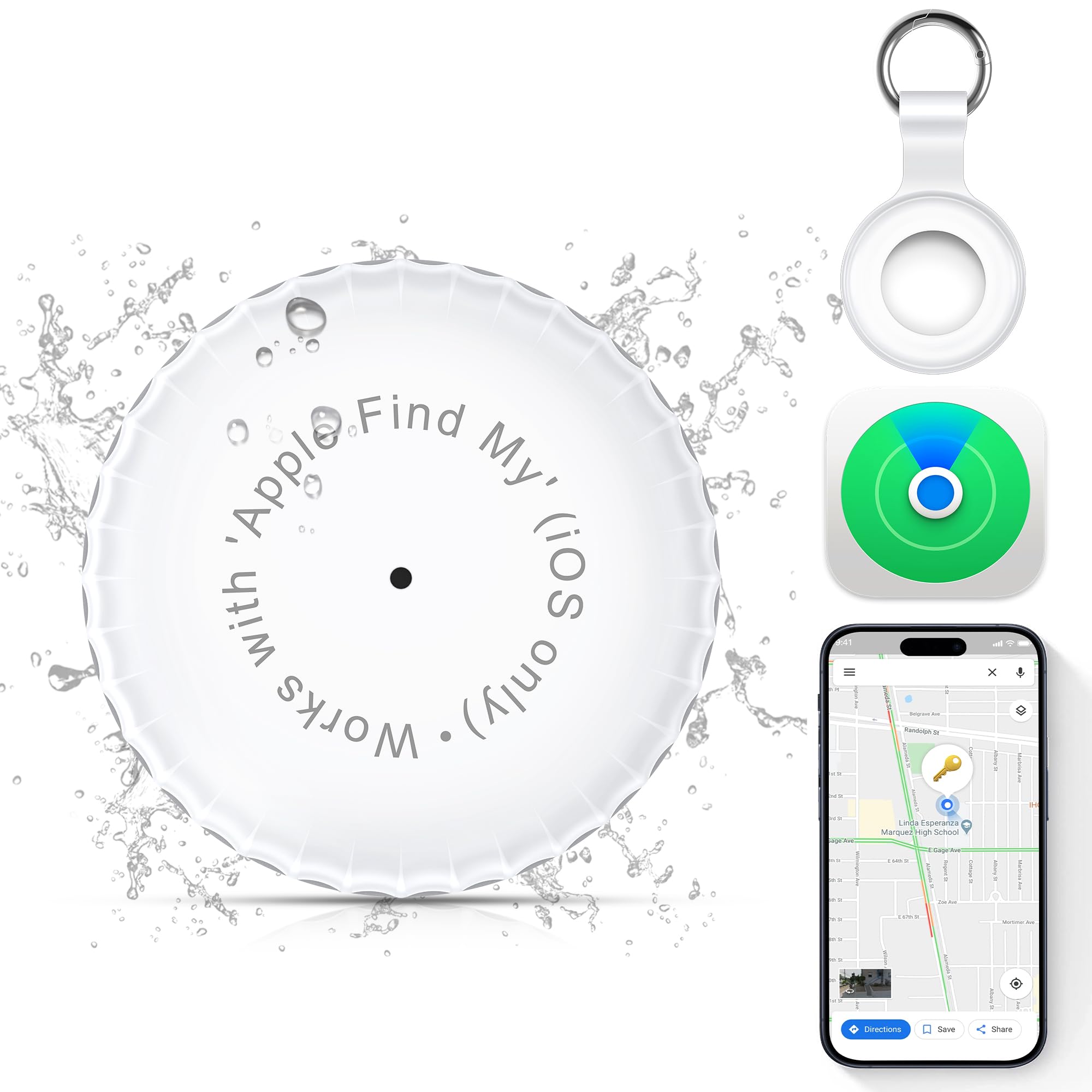 1 Pack,Ipx8 Waterproof Key Finder,Bluetooth Gps Items Tracker With Tag Holder & Keychains,Works With 'Apple Find My'(Ios Only),C
