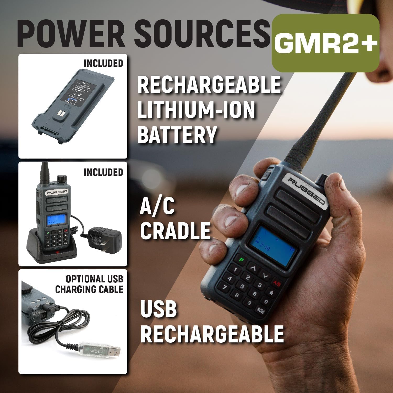 Rugged Gmrs Two Way Handheld Radio Walkie Talkie For Hiking Camping Overlanding Off Road - Features Long Range Noaa Weather Chan