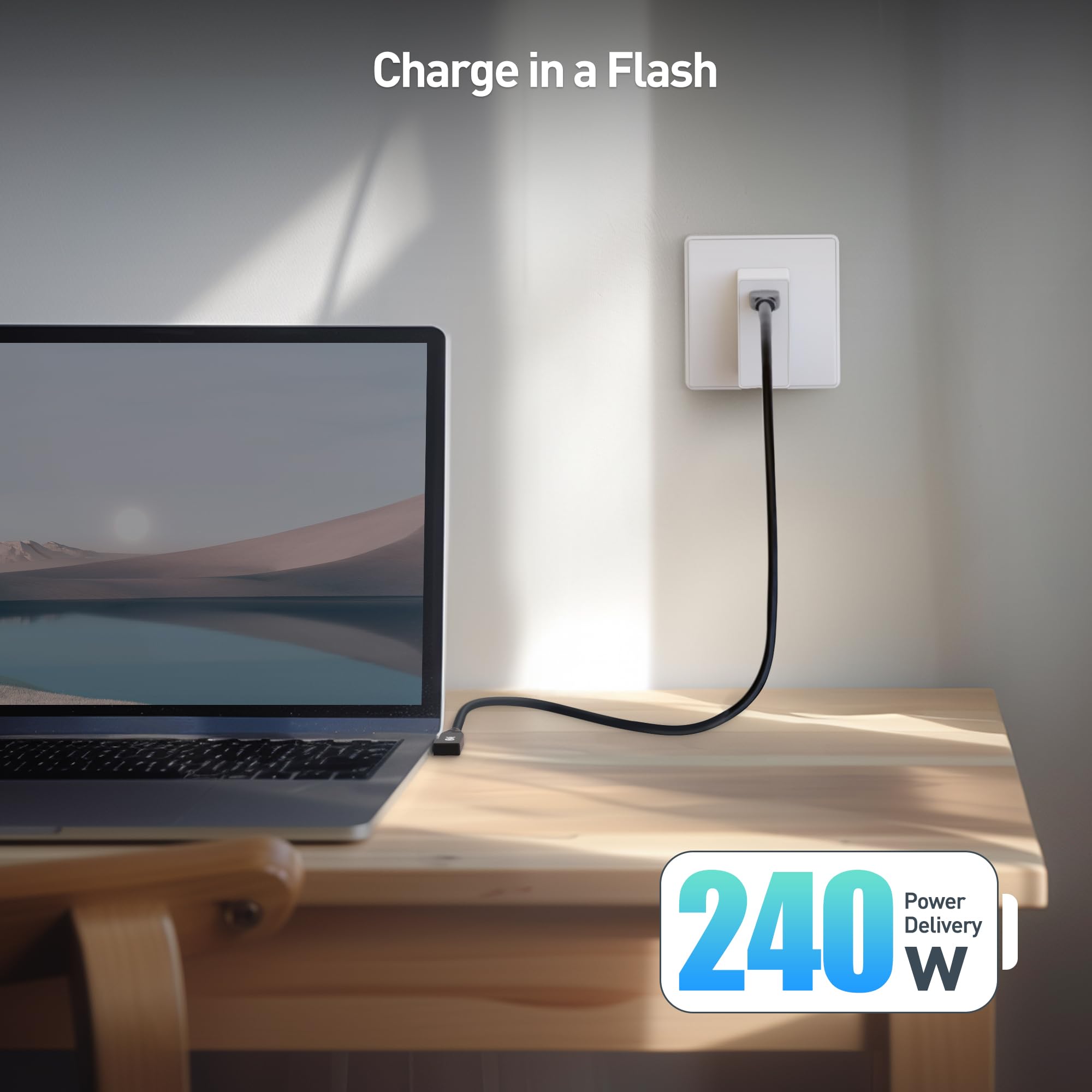 Cable Matters 40Gbps Right Angle USB 4 Cable 3.3 ft, Supports Up to [8K@60Hz / 4K@240Hz Video, 240W Charging, 40Gbps Data Transfer] USB4 Cable Right Angle, Compatible with Thunderbolt 4, MacBook, XPS