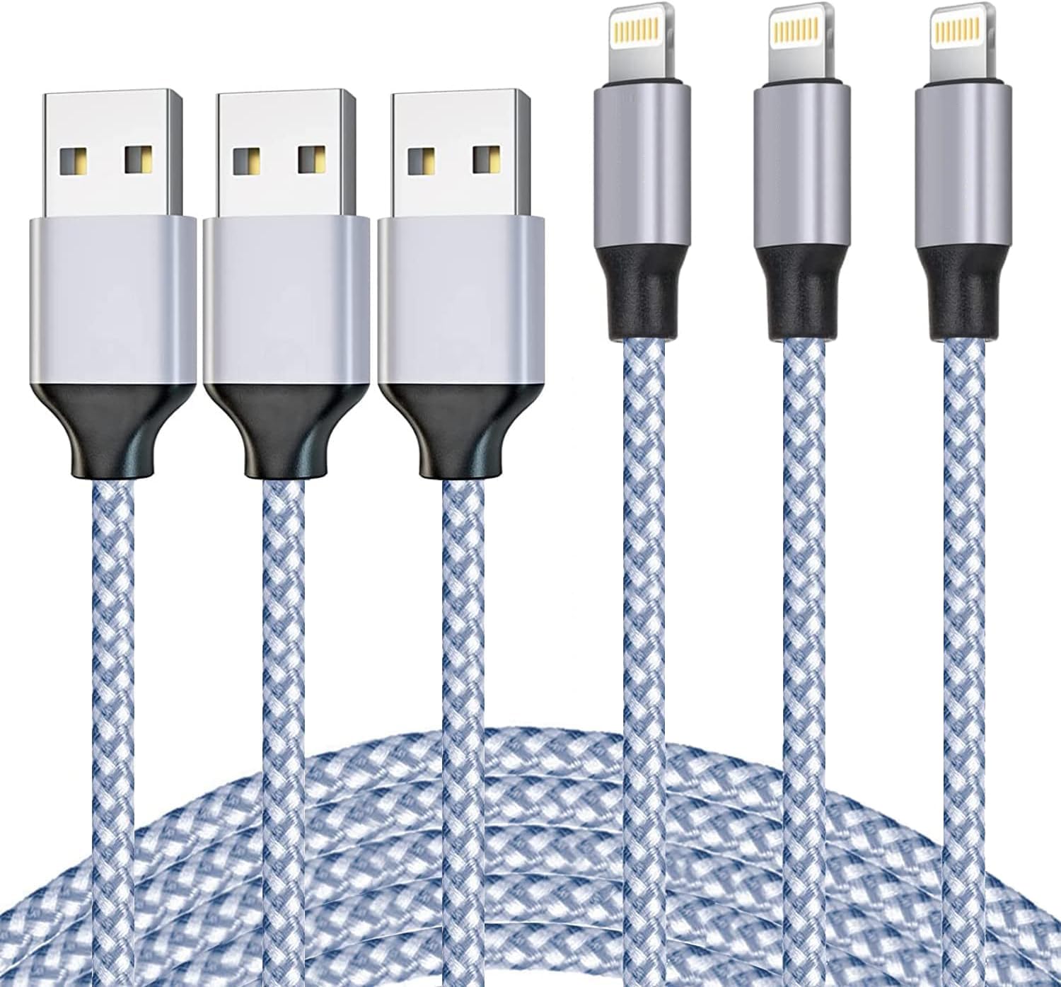 Dazhwa Iphone Charger 3Pack 6Ft [Mfi Certified] Best New Nylon Braided Usb A To Lightning Cable Cell Phone Fast Charger Cord Com