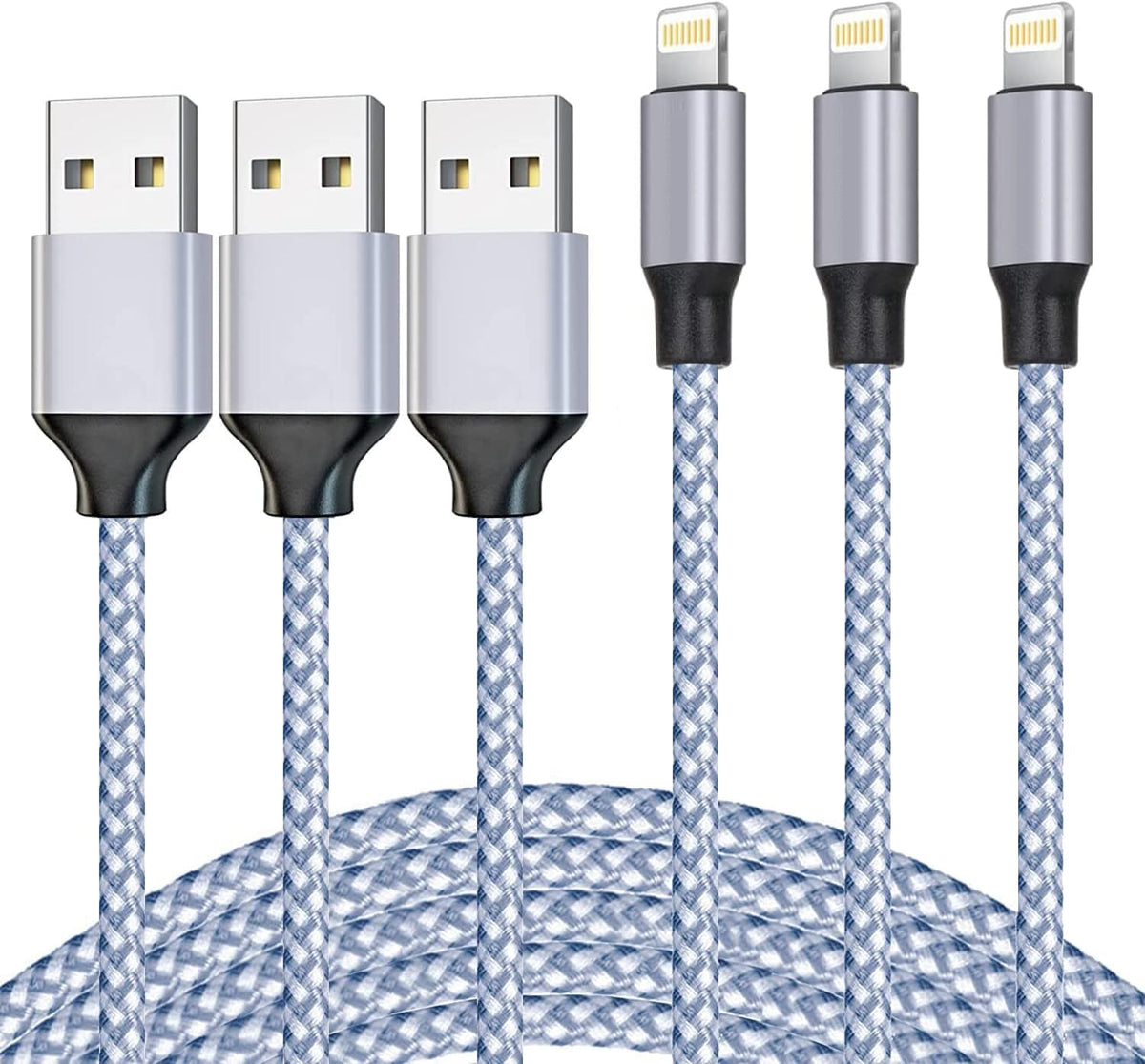 Dazhwa Iphone Charger 3Pack 6Ft [Mfi Certified] Best New Nylon Braided Usb A To Lightning Cable Cell Phone Fast Charger Cord Com