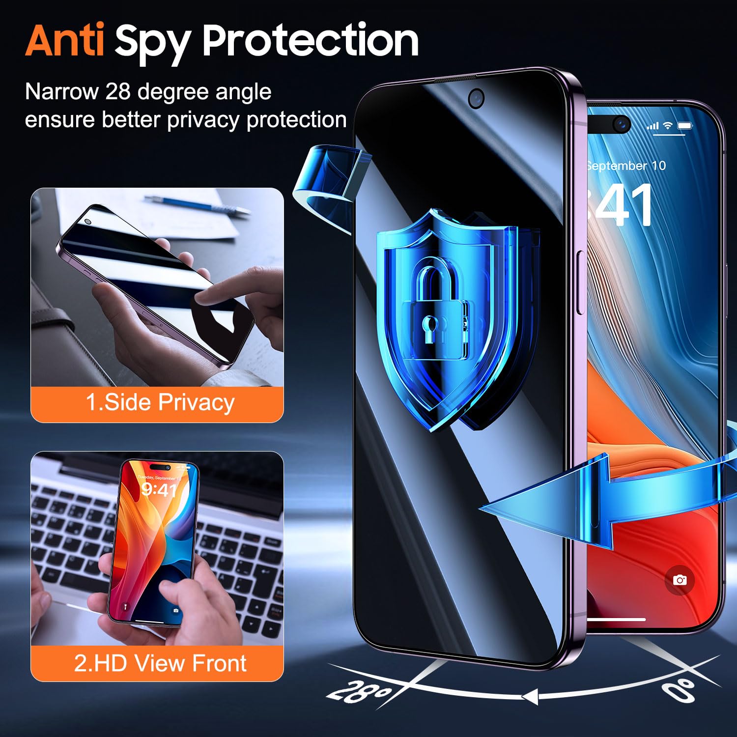 Uniqueme For Iphone 14 Pro Max Privacy Screen Protector   [Military Grade Shatterproof & 9H+ Hardness] Screen Protector 14 Pro M