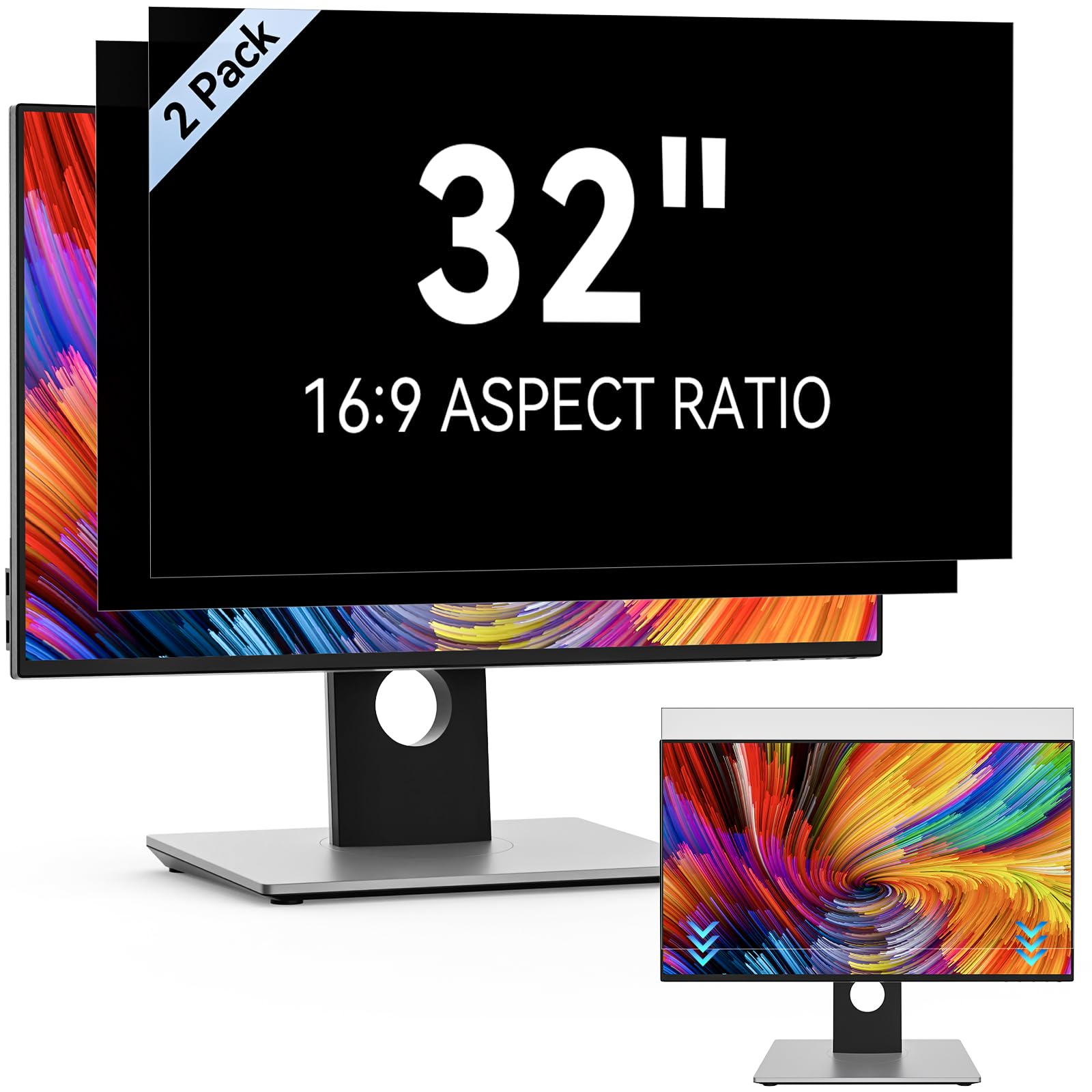 [2 Pack] 32 Inch Computer Privacy Screen Filter For 16:9 Widescreen Monitor, Removable Eye Protection Anti Glare Blue Light Filt