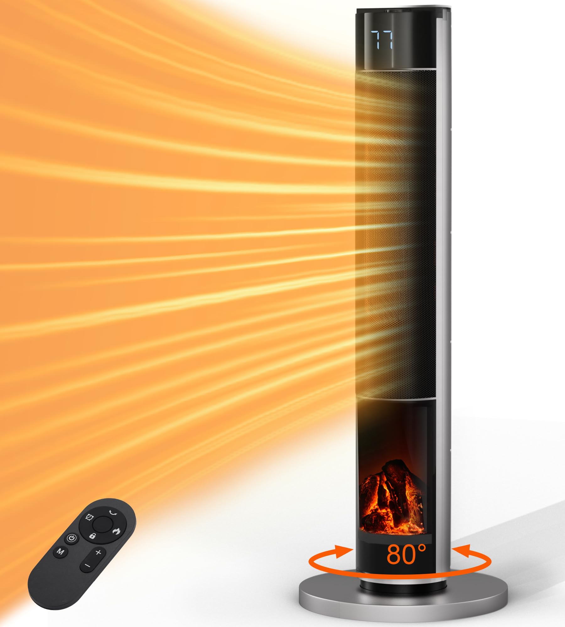 MEPTY Space Heater, 1500W Portable Electric Room Heater with Remote, Adjustable Thermostat, Timer, Tip-over Protection, 80 Oscil