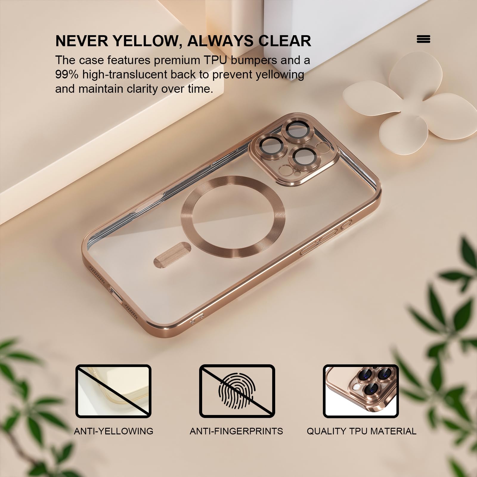Misea Magnetic For Iphone 16 Pro Case With Magsafe [Never Yellowing] [Military Grade Drop Protection] Full Camera Lens Protector