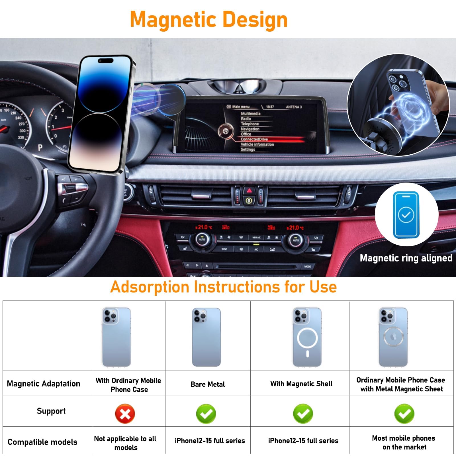 Apeser Compatible With Bmw X5 Screen Phone Mount 2014-2018/X6 2015-2019,F15/F16 Cell Phone Holder For 10.3 Inch Touch Screen,Mag