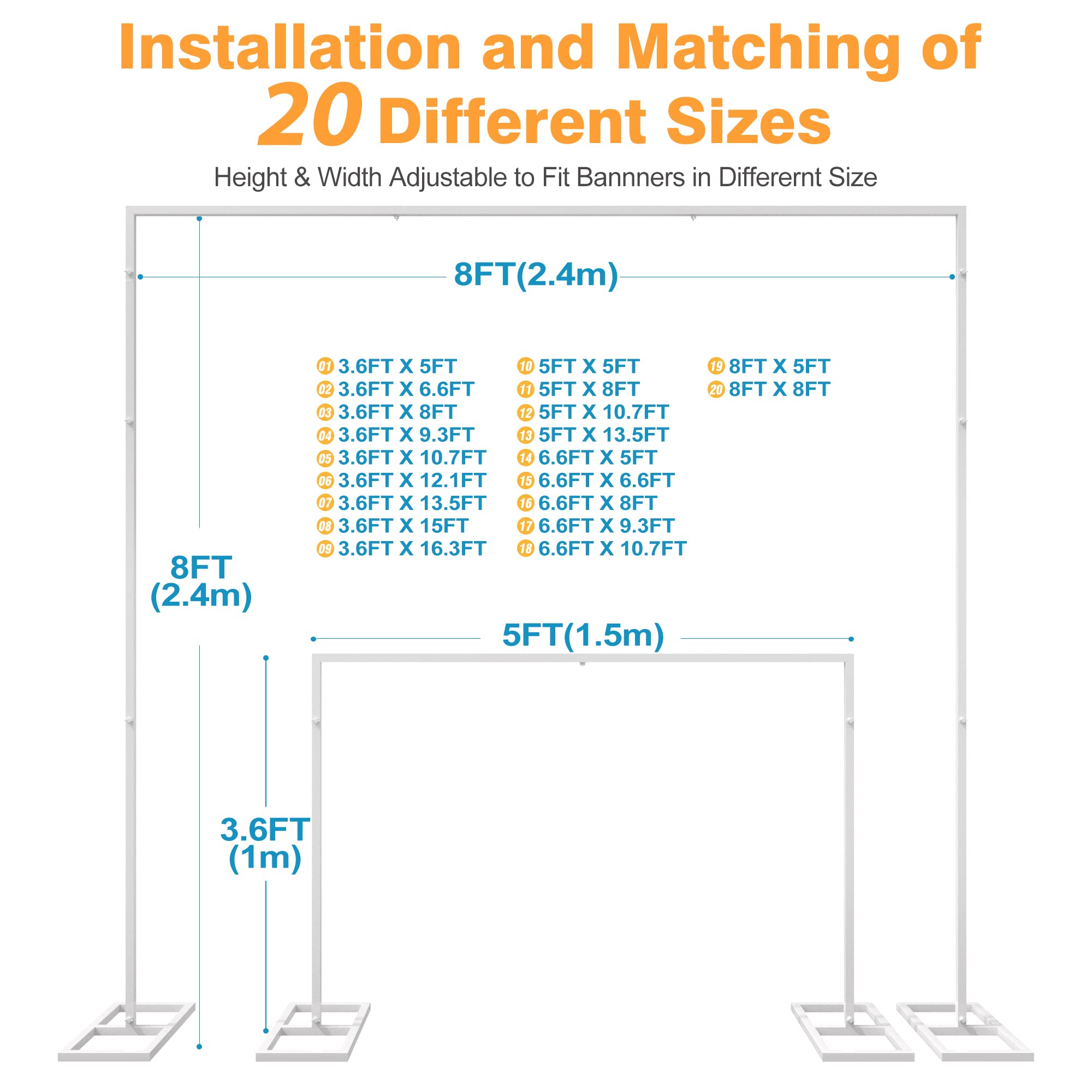 Heavy Duty Backdrop Stand 8Ft X 8Ft White Pipe And Drape Backdrop Stand Kit Adjustable Metal Backdrop Sand For Wedding Photoboot