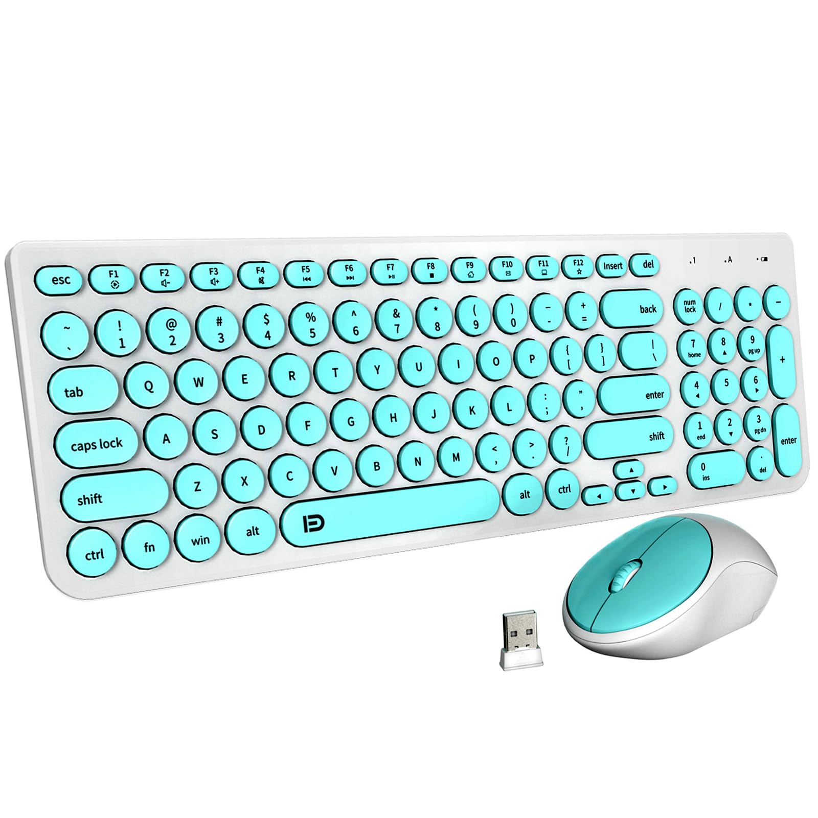 Fd Wireless Keyboard And Mouse Combo   2.4Ghz Usb Cordless, Cute Round Keys, Quiet And Slim Set For Laptop, Computer, Tv, And Ma