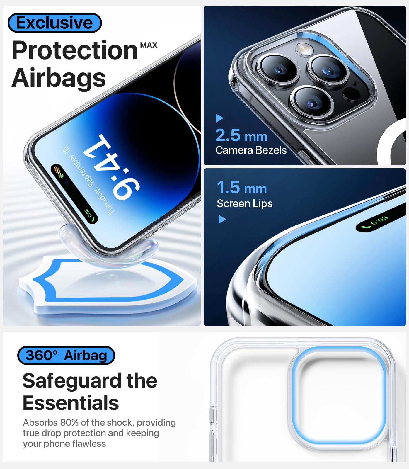 Aulofe Strong Magnetic Clear For Iphone 15 Pro Max Case, [Never Yellow] [Compatible With Magsafe] [Military Grade Drop Tested] S