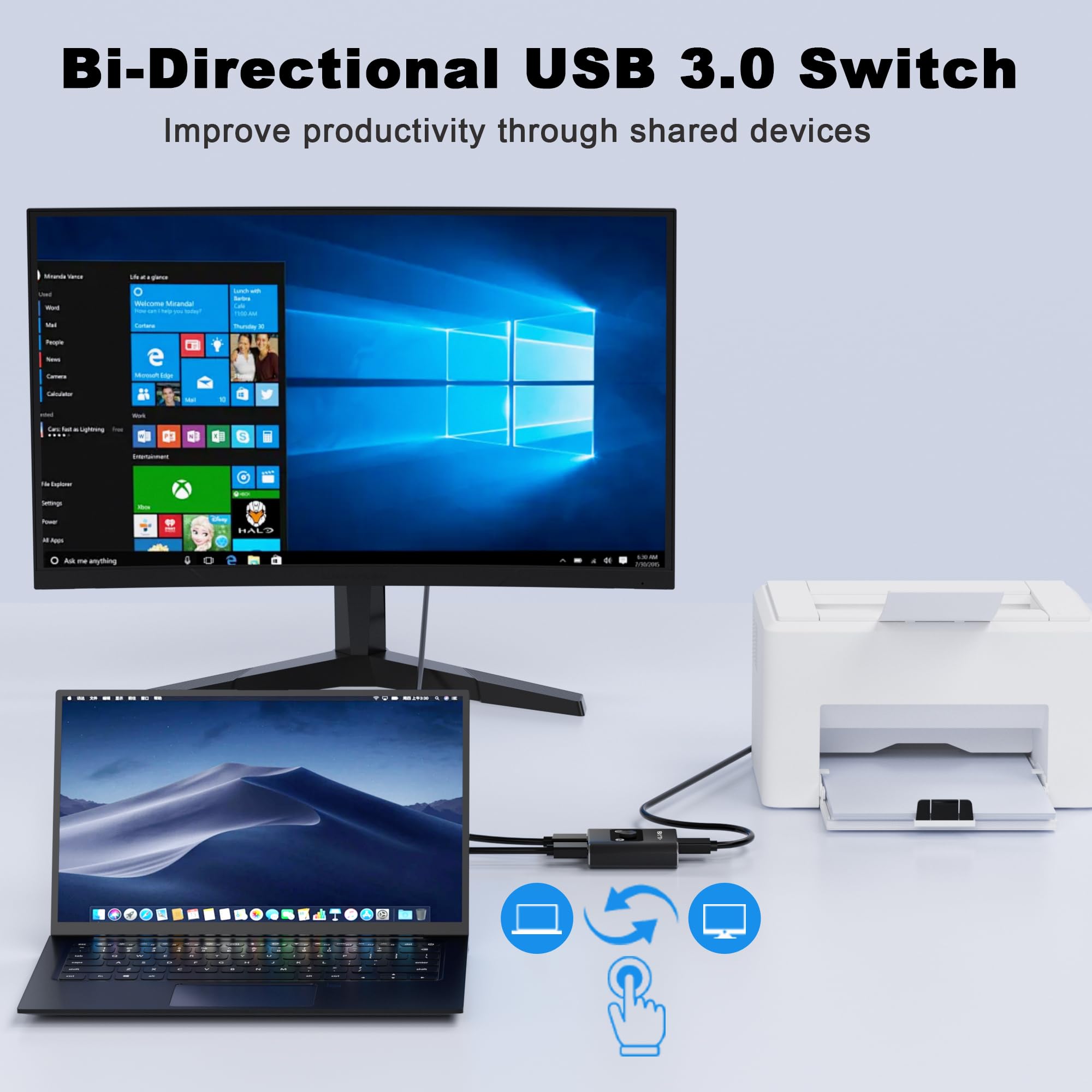 Usb 3.0 Switch Selector, Bi Directional Usb Switch 1 In 2 Out / 2 In 1 Out, Usb Switcher 2 Computers Share 1 Usb Devices For Pri