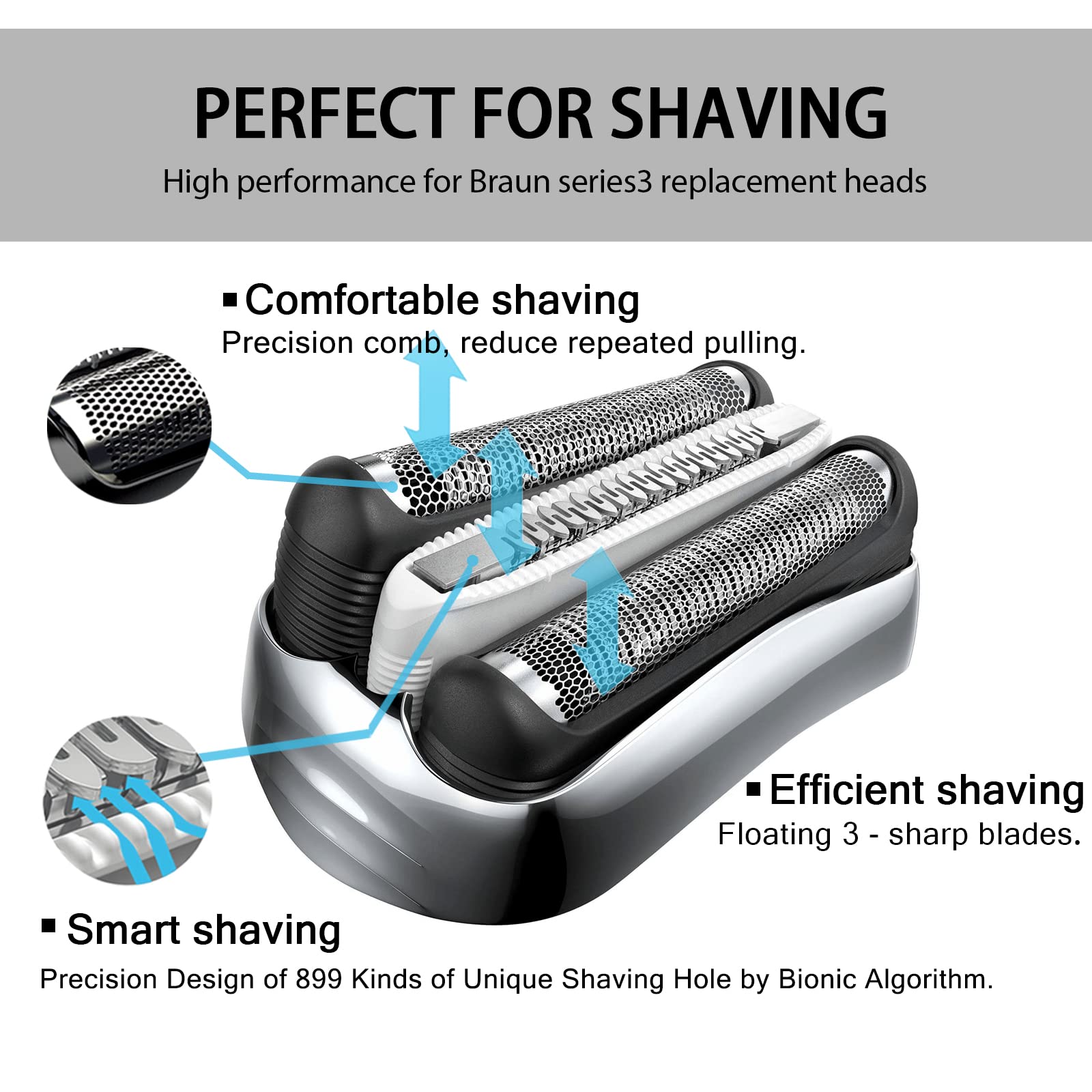 32S S3 Wet And Dry Replacement Heads For Series 3 Electric Shavers 3040S 300S 310S 3080S Models, Compatible With Shaver Foil And