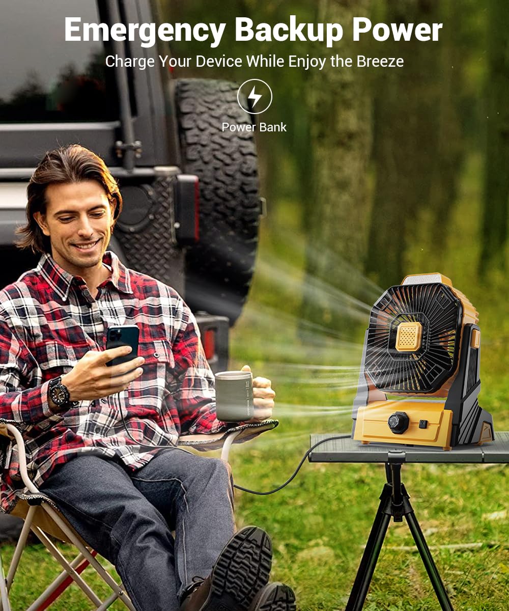 Kopbeau Portable Camping Fan With Lights, 20000Mah Rechargeable Battery Operated Fan, Battery Powered Outdoor Beach Tent Fan Wit