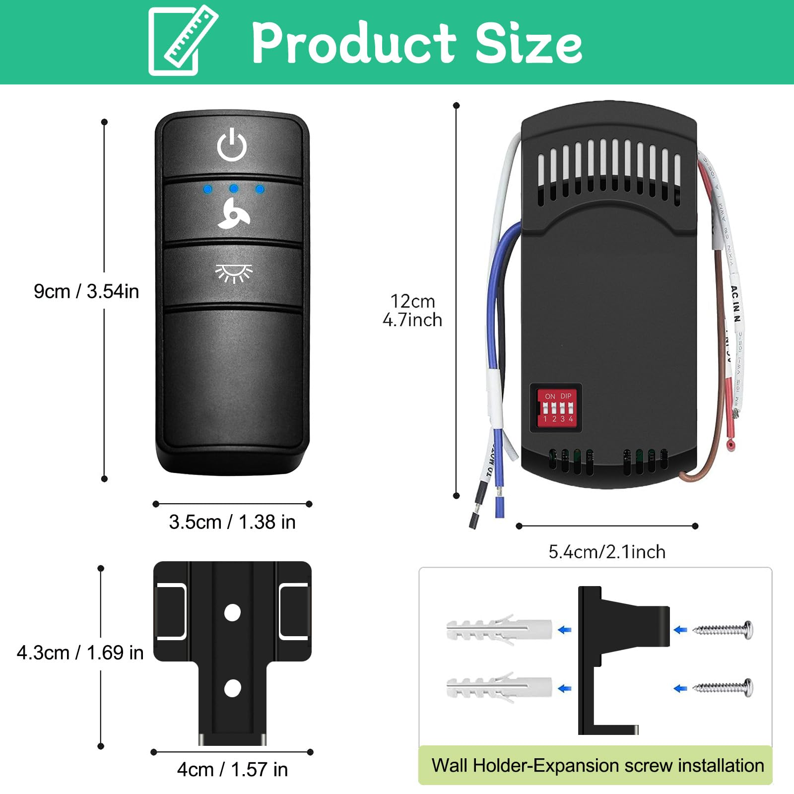 Hampton Bay Ceiling Fan Remote, Universal Ceiling Fan Remote Control Kit, 3-Speed, Light Dimmer, Time Delay, Replacement For Ham