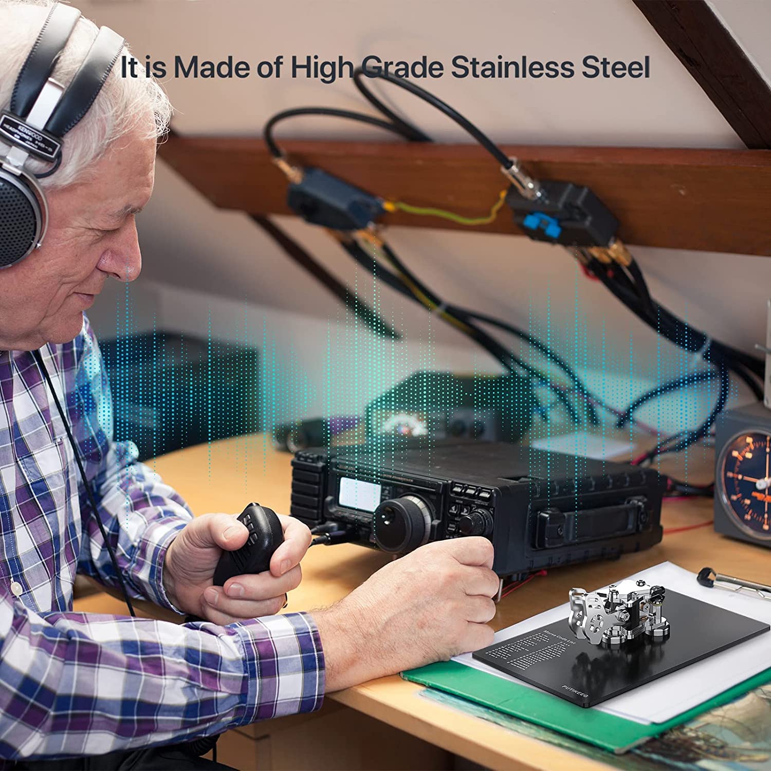 Putikeeg Mini Key Morse Radio Ham Send Telegram Double Paddle Morse Code Key With Stainless Steel Body Three Neodymium Magnets B