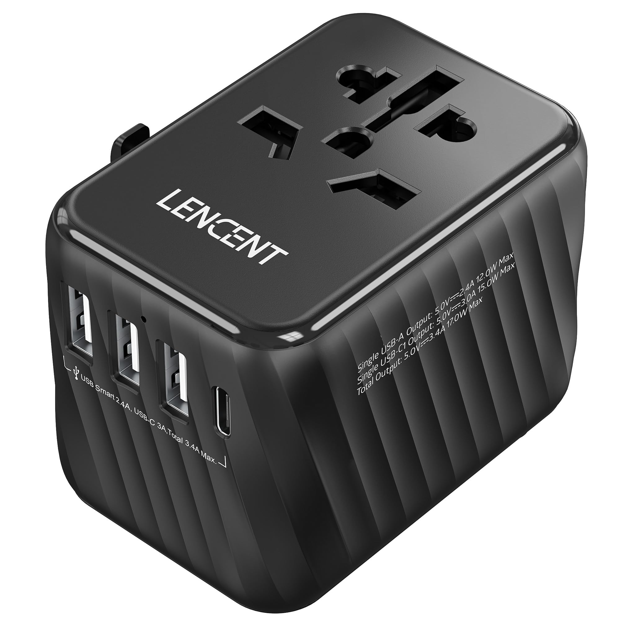 Lencent Universal Travel Power Adapter, International Ac Plug Adaptor With 3 Usb A Ports 1 Type C Pd Wall Charger Worldwide Trav