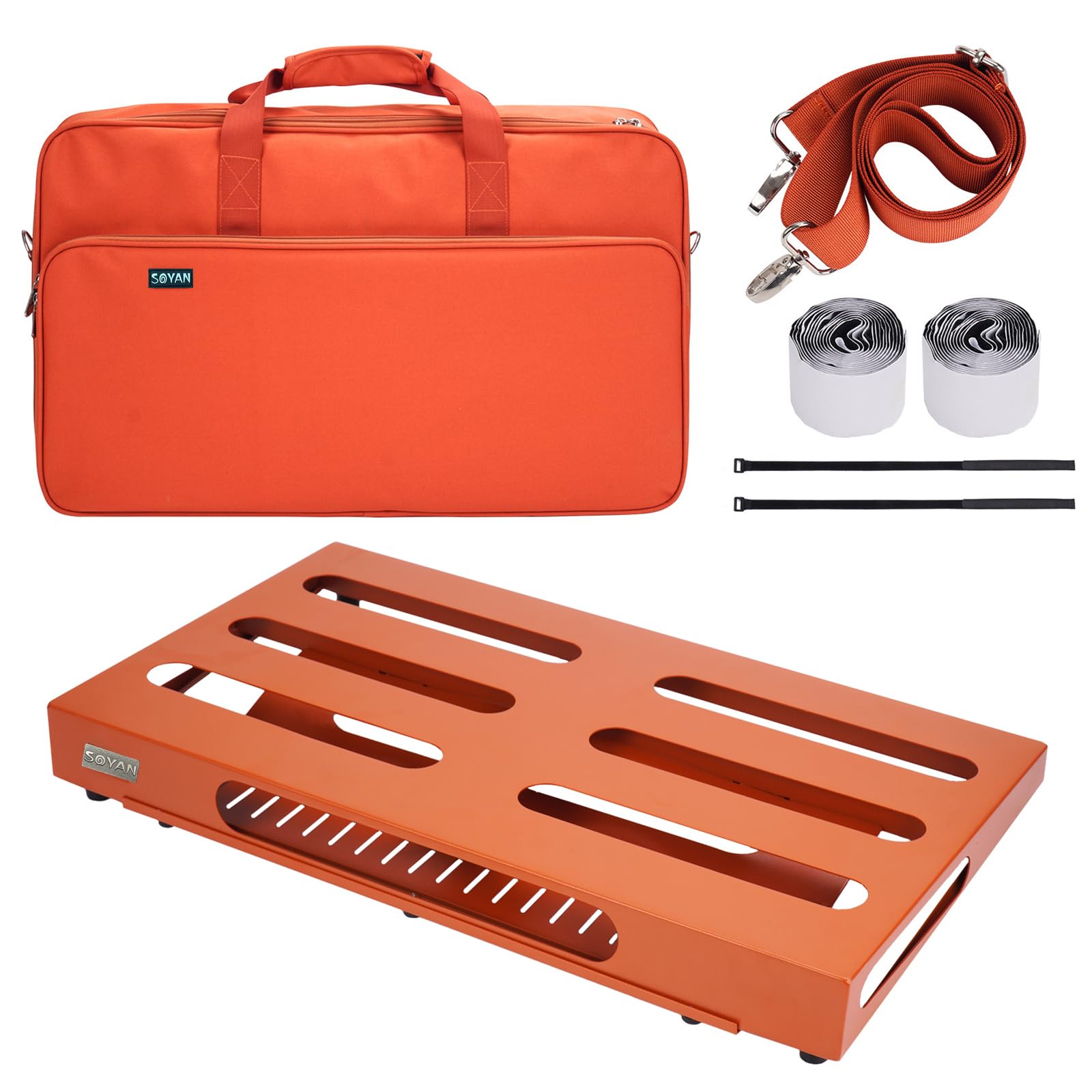 SOYAN 22 x 12.5 Large Guitar Pedal Board with Power Supply Cradle, Carry Bag Included, Inspiring Orange (SPB-22OR)