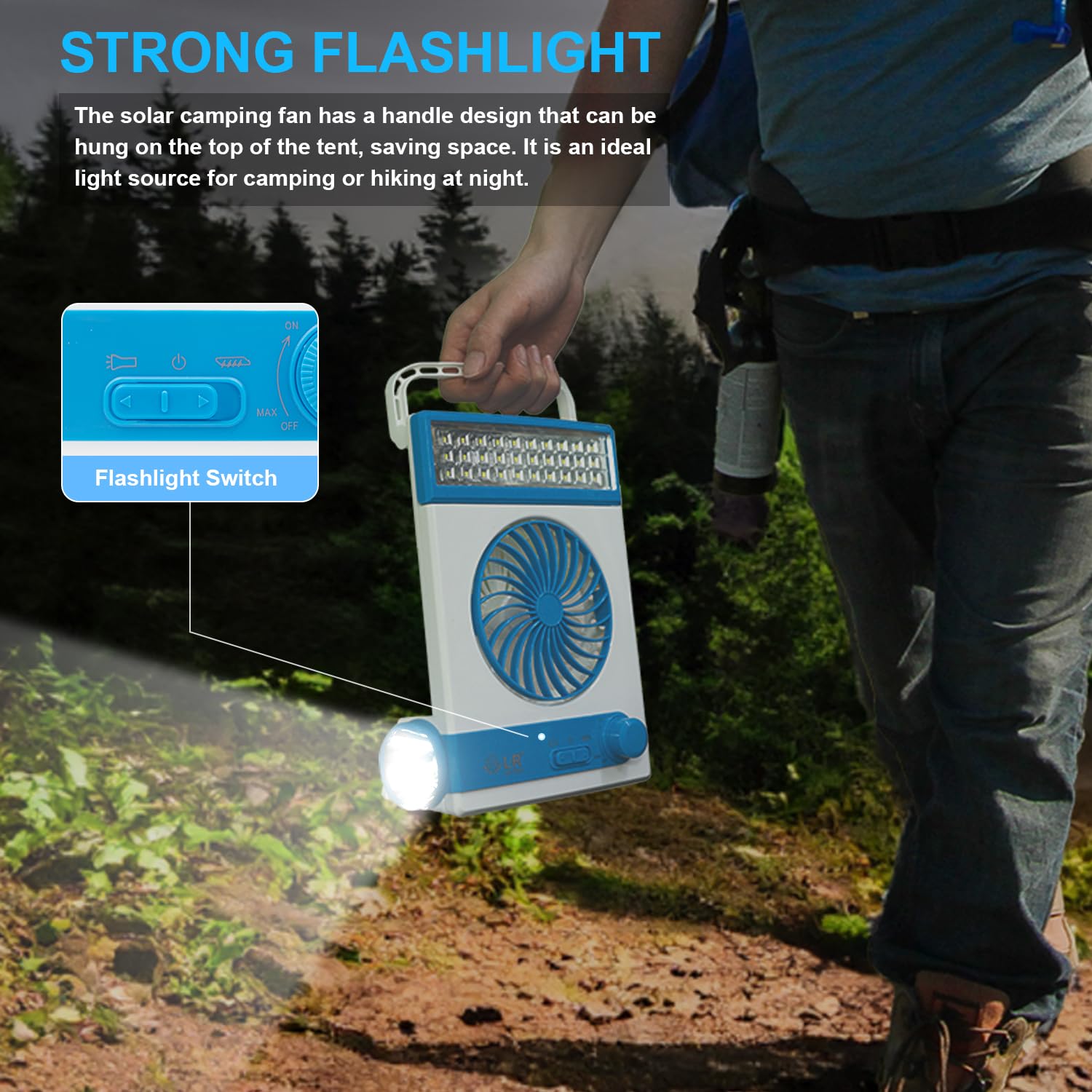 Ansee Solar Fan Camping Fan Cooling Table Fans 3 In 1 Multi Function With Eye Care Led Table Lamp Flashlight Torch Solar Panel A