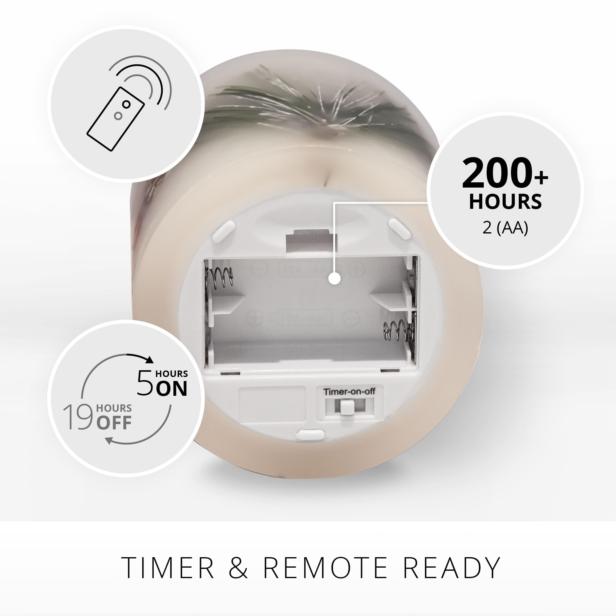 Luminara Embedded Flameless Led Candle, Pine Berries 3.5'' X 4.5'', Moving Flame Pillar, Battery Operated Timer, Real Wax, Unsce