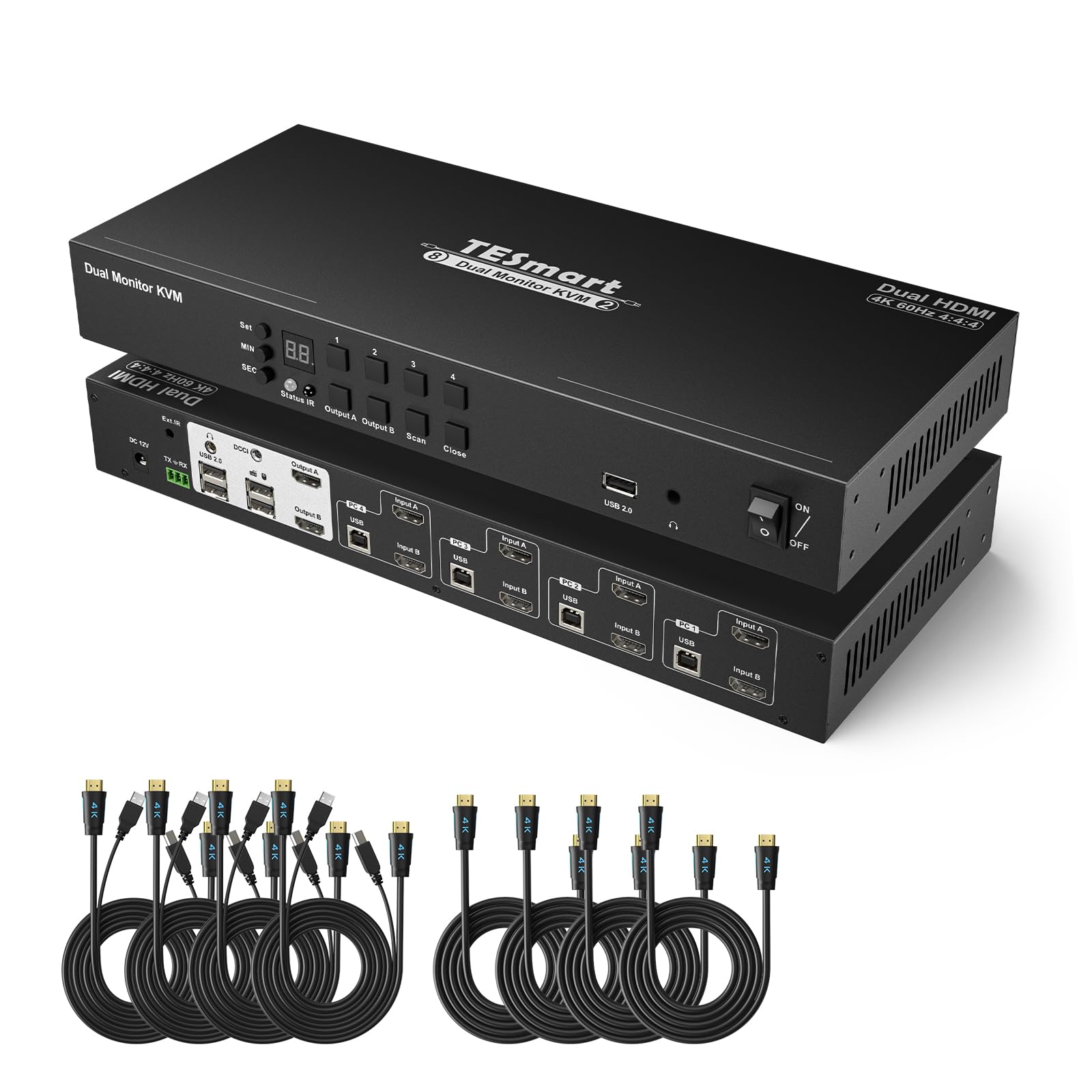 Tesmart Kvm Switch 4 Computers 2 Monitors, 4 Port Hdmi Kvm Switch Dual Monitor, Edid, Uhd 4K@60Hz, Support Cascading For Quad Mo