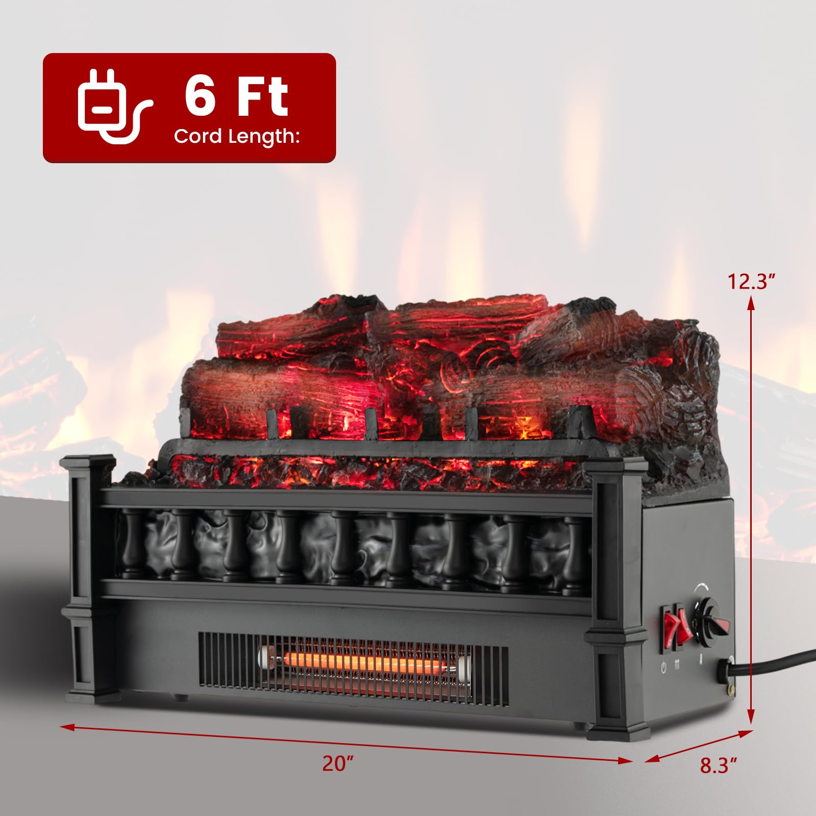 Tangkula 20 Inch Electric Fireplace Log Set With Adjustable Temp, Overheating Protection, Realistic Pinewood Ember Bed, Infrared