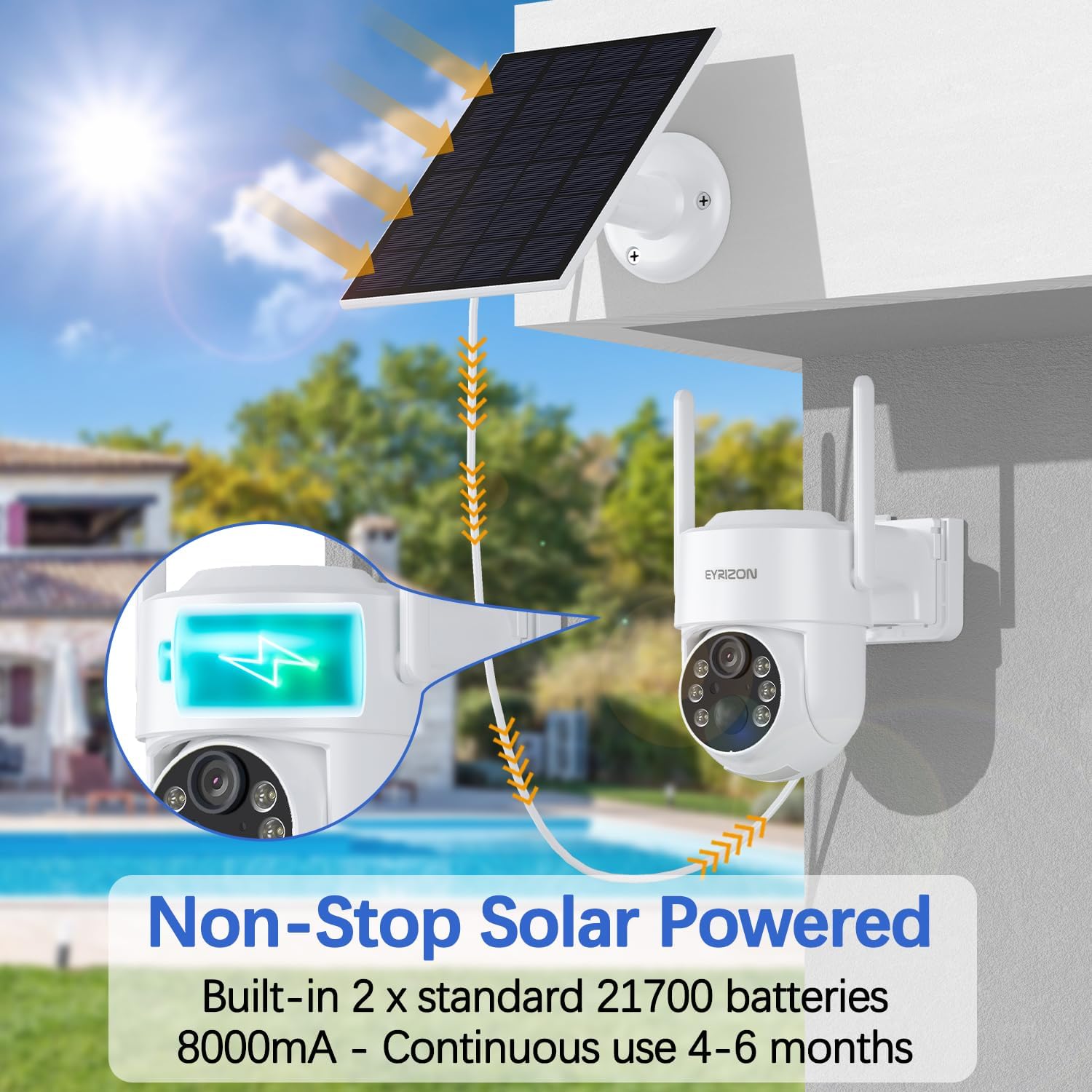 4Mp Cellular Security Camera Wireless Outdoor, 6 Spotlights And 2.5K Hd Color Night Vision Solar Powered Camera With 2.4Ghz Wifi