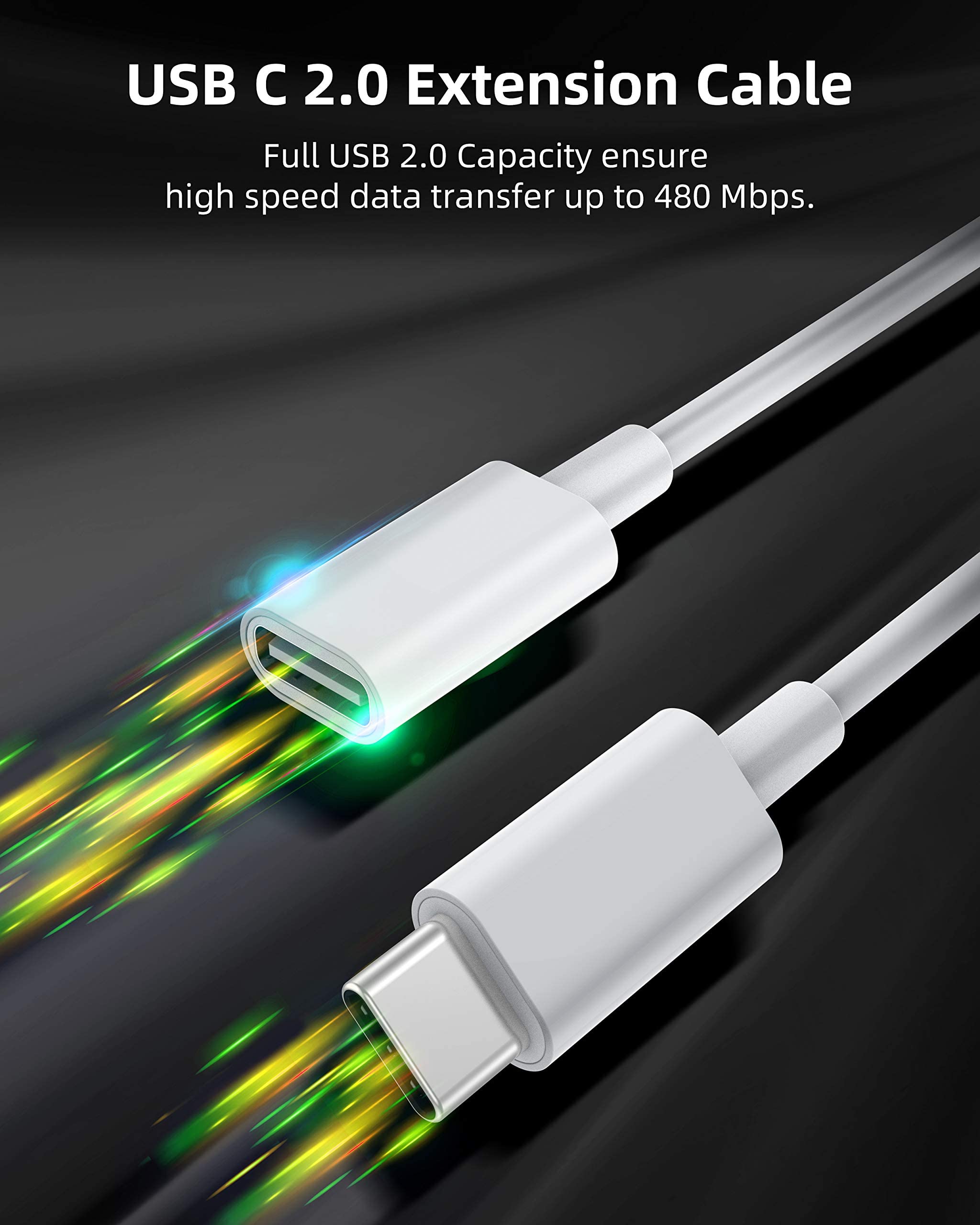 Conmdex Usb C Extension Cable 6.6Ft 2 Packs For Mag  Safe Charger Ps5 Controller Charging, 9V 3A Usb Type C Female To Male Exten