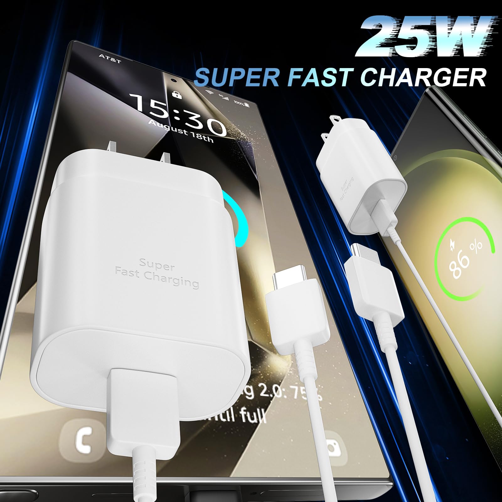 Super Fast Charger Type C, 25W Usb C Wall Charger Block With 6.6 Ft Android Phone Charger Cable For Samsung Galaxy S22/S22 Ultra