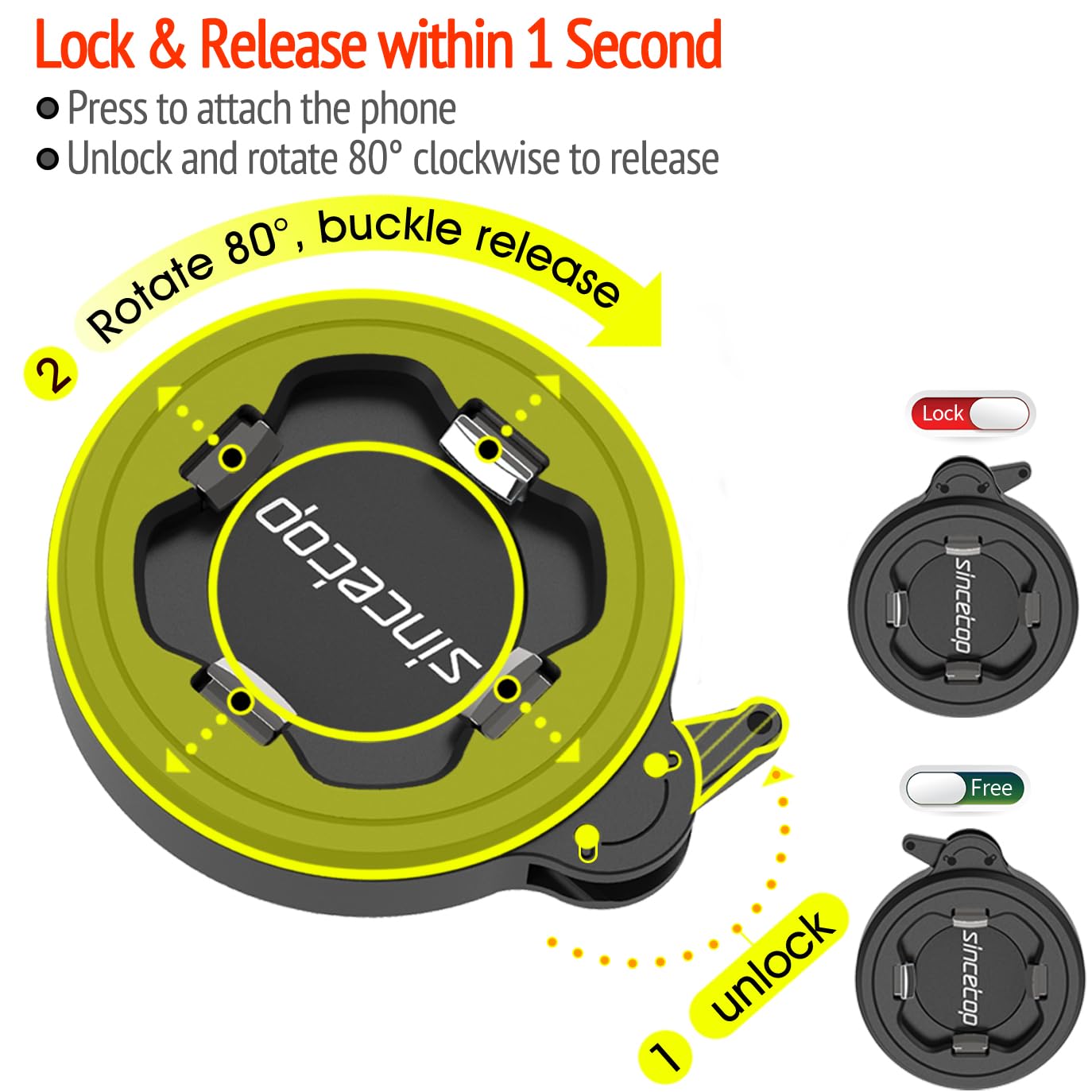 Sincetop Bike Phone Mount, Mountain Bicycle Stem Phone Holder - Secure Lock & Quick Release, Robust Aluminum Handlebar Phone Mou