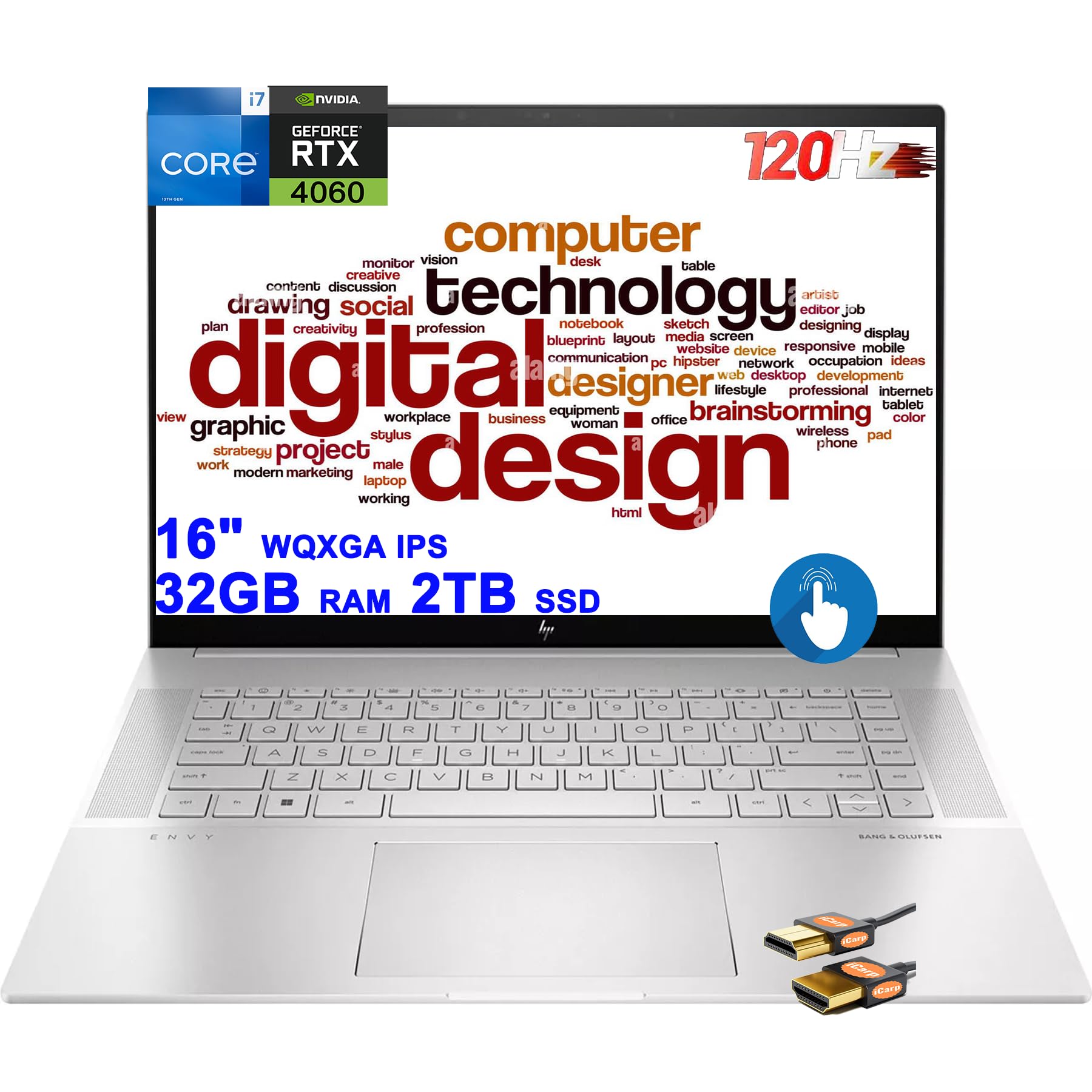 HP Envy 16 Designer Laptop 16 WQXGA IPS 120Hz Touchscreen (400 nits 100% sRGB) Intel 14-core i7-13700H 32GB RAM 2TB SSD GeForce 