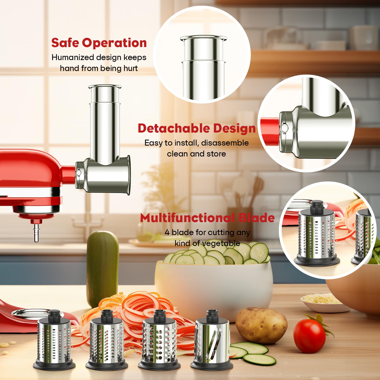 Stainless Steel Slicer Shredder Attachment For Kitchenaid Stand Mixer, Cheese Grater, Salad Maker Accessories For Kitchenaid Mix