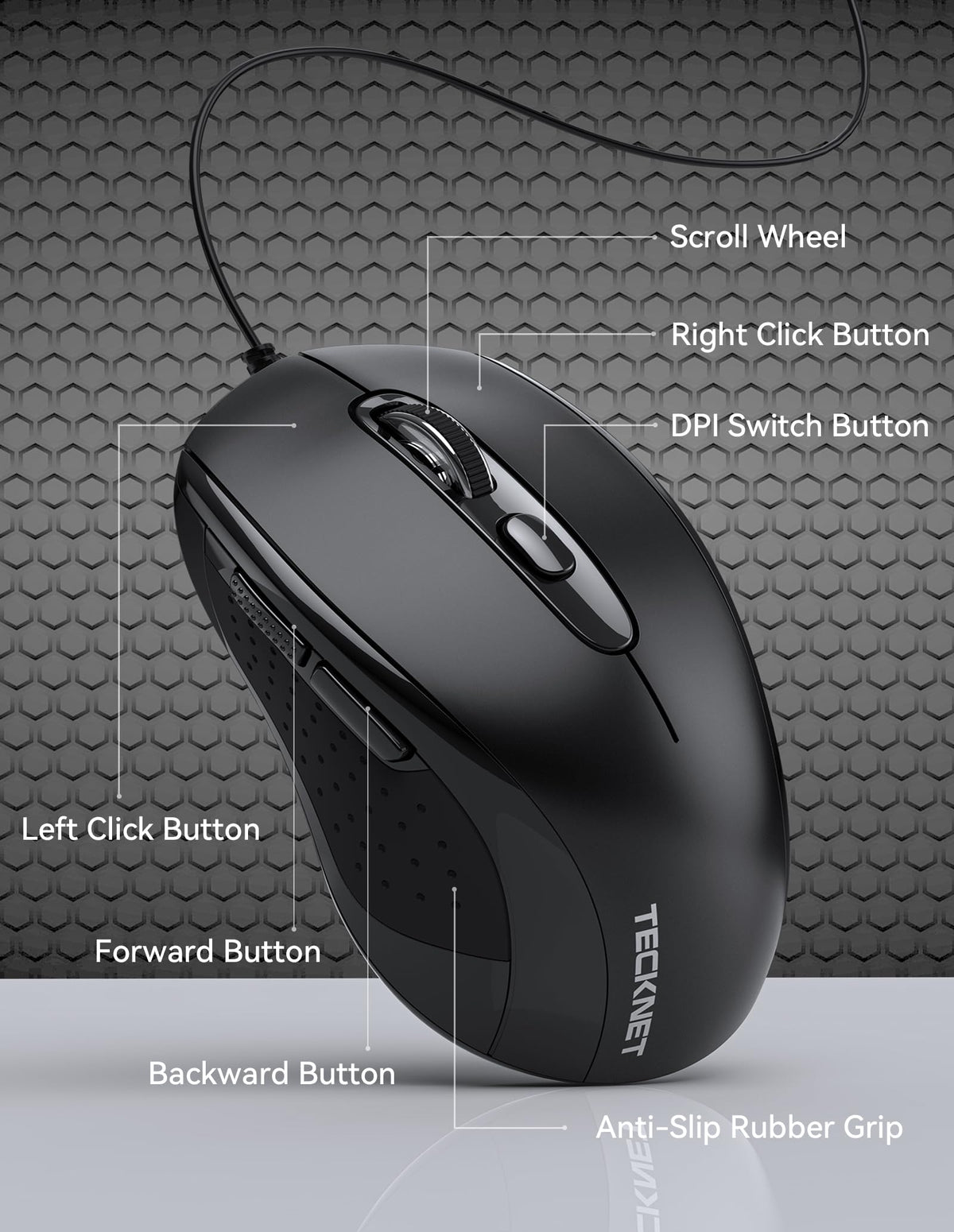 Tecknet Mouse Size TeckNet Wired Mouse 888 Black 4-Level DPI Ergonomic – Electroeshop