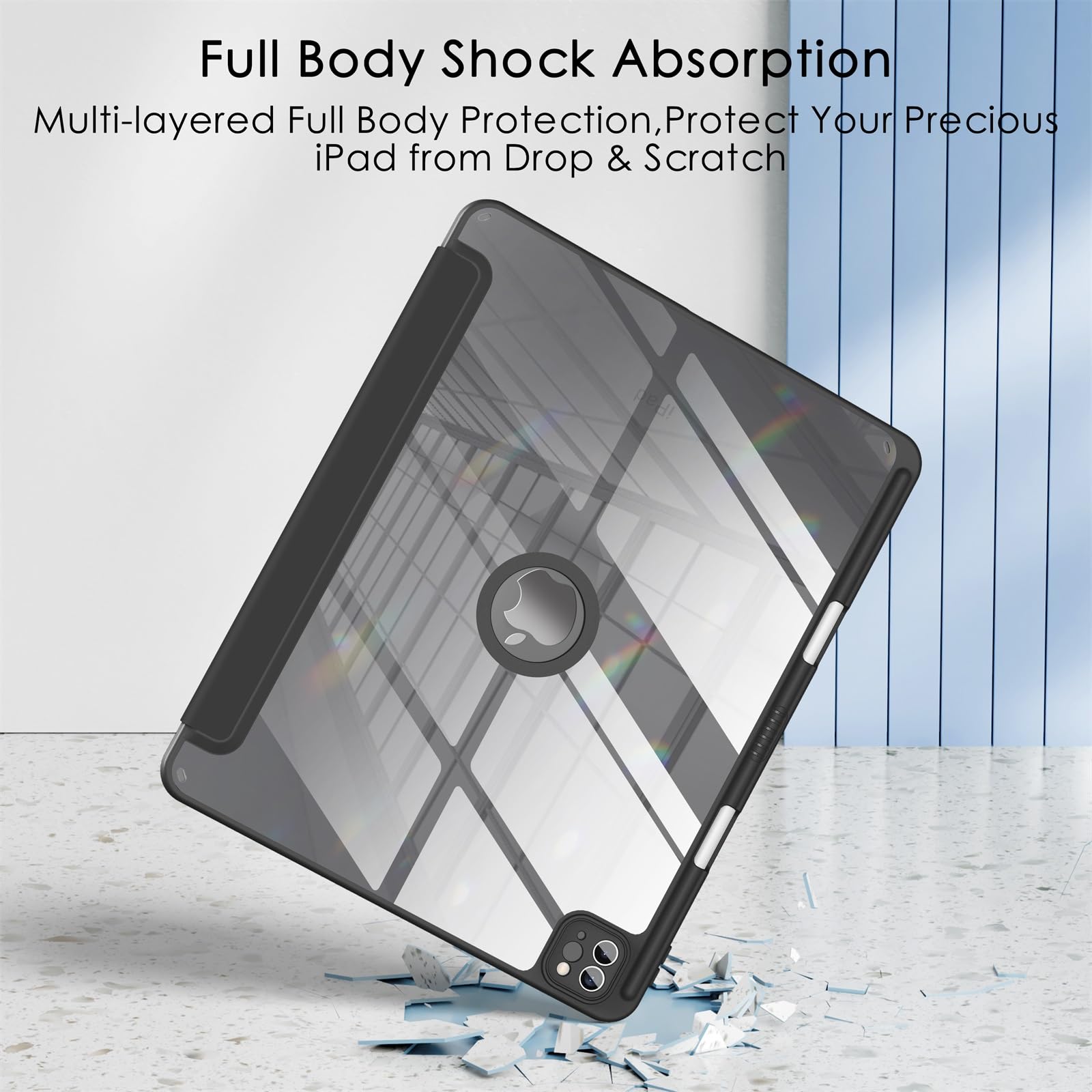 Soke Case For Ipad Air 13 M2 2024/Pro 12.9 (6Th/5Th/4Th Generation, 2022/2021/2020)   Pencil Holder+Auto Sleep/Wake+Camera Protection, Shockproof Back Cover For Ipad Pro 12.9 Inch, Black