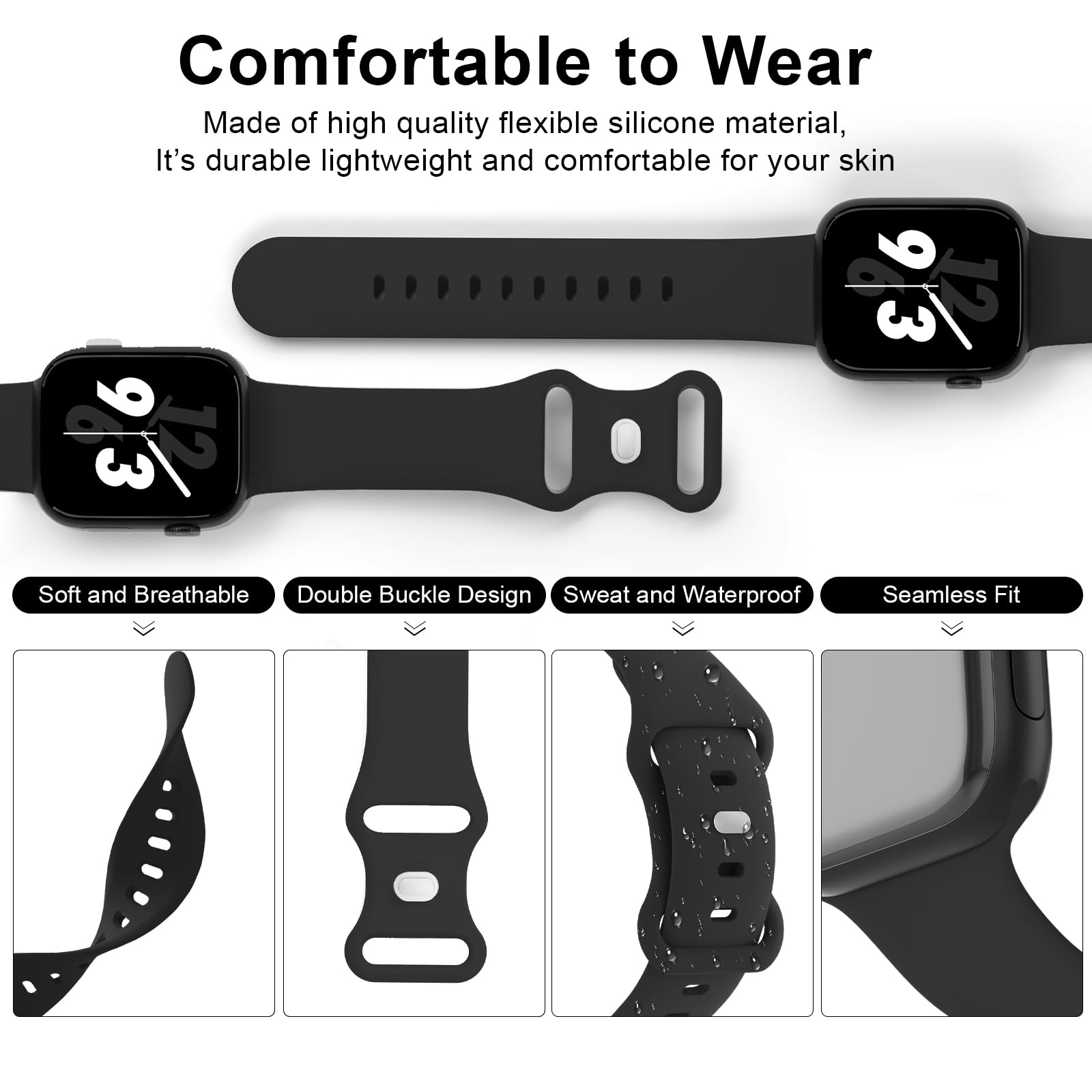Sport Band Compatible With Apple Watch 38Mm 40Mm 41Mm 42Mm 44Mm 45Mm 46Mm 49Mm, Replacement Soft Silicone Strap Wristbands For I