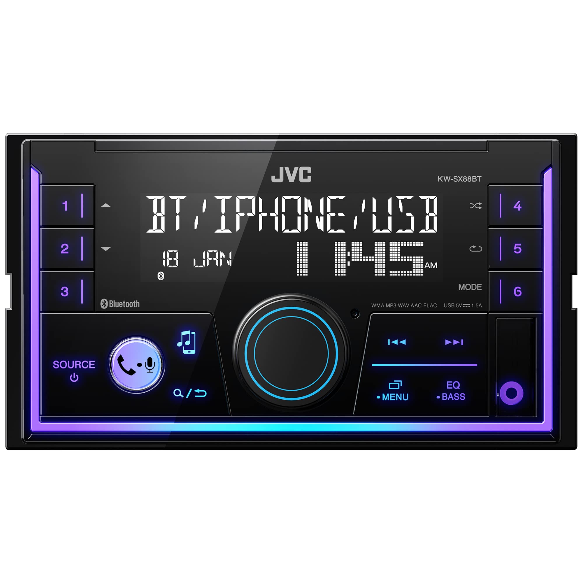 Jvc Kw Sx88Bt Bluetooth Double Din Digital Media Car Stereo With Shallow Chassis, Variable Color Dsplay, Front Usb And Aux, Powe