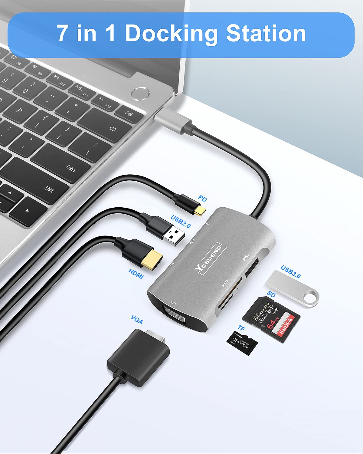 Usb C Docking Station   7 In 1 Usb C Hub With Triple Display, 1080P Vga 2 Usb 3.0And Type C Data Port, Usb C Adapter With 4K Hdm