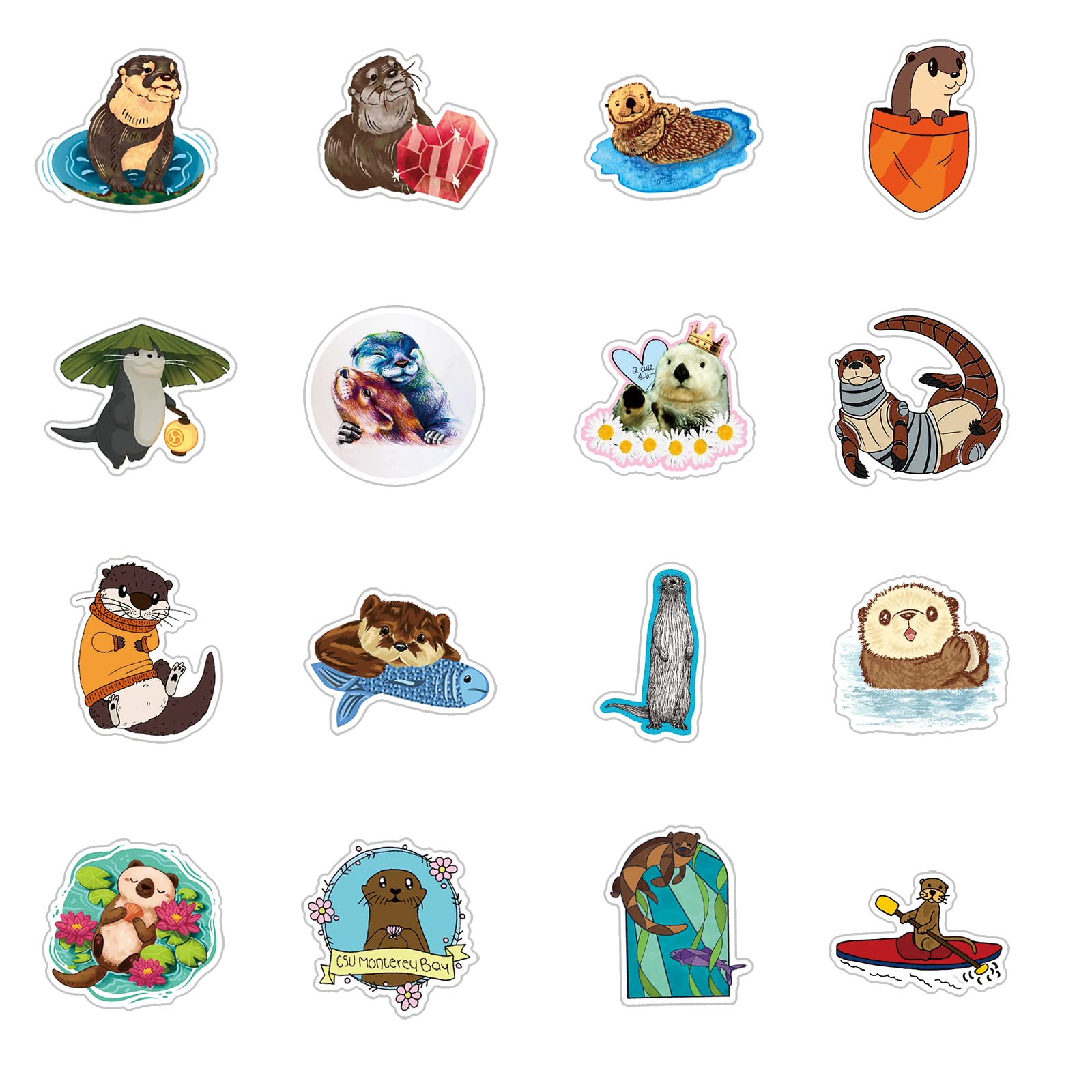 The Eurasian River Otter Cute Cartoon Animal Stickers 50Pcs Pack | Kawaii Deacls Graffiti Vinyl Pvc Waterproof For Adults Water