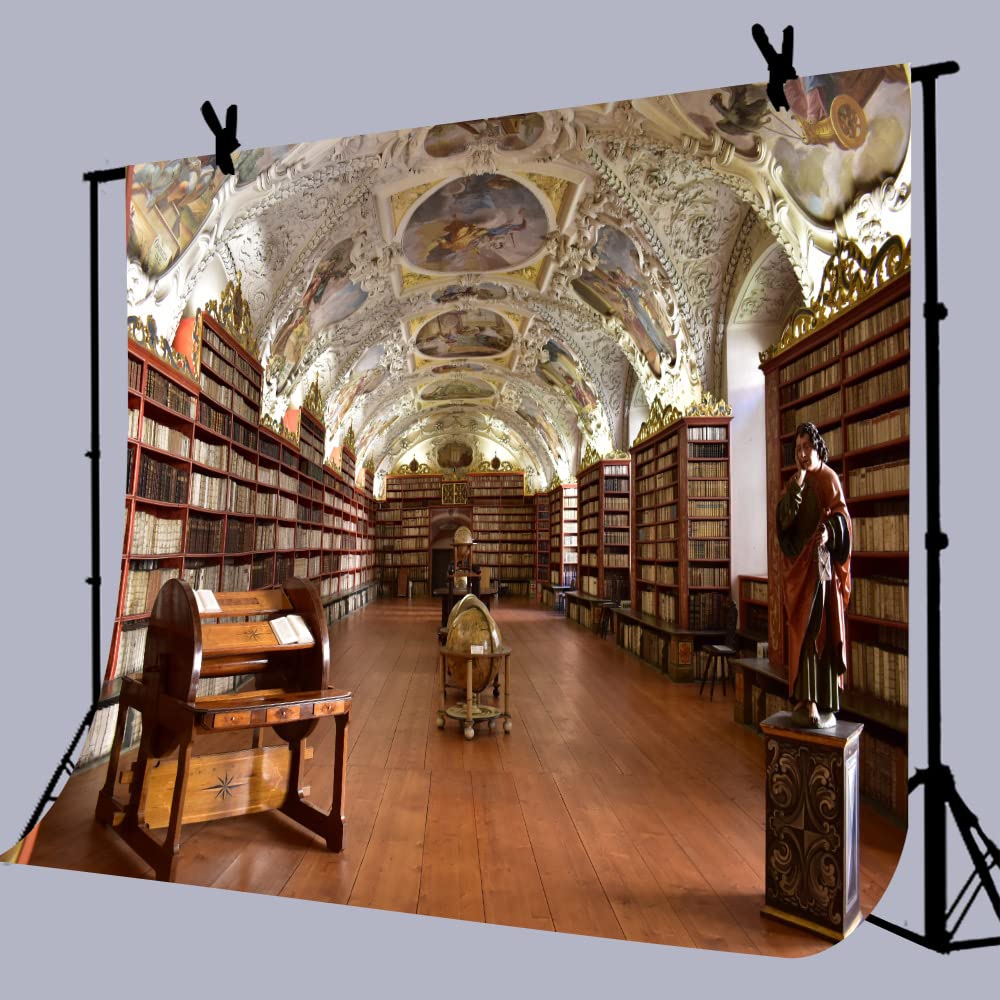 Library Corridor Photography Backdrops, 9X6Ft Statue Magnificent Ceiling Board Medieval Oil Painting Background Party Portrait P