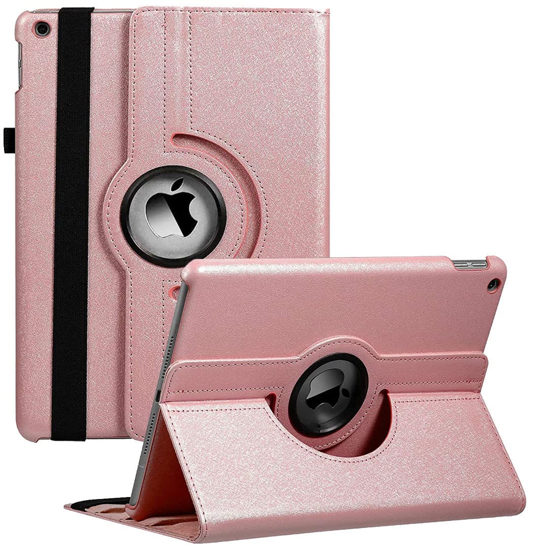 Hsxfl Rotating Case for iPad 9th/8th/7th Gen 10.2 Inch, 360 Degree Protective iPad Covers with Auto Sleep/Wake Function (Rose Go