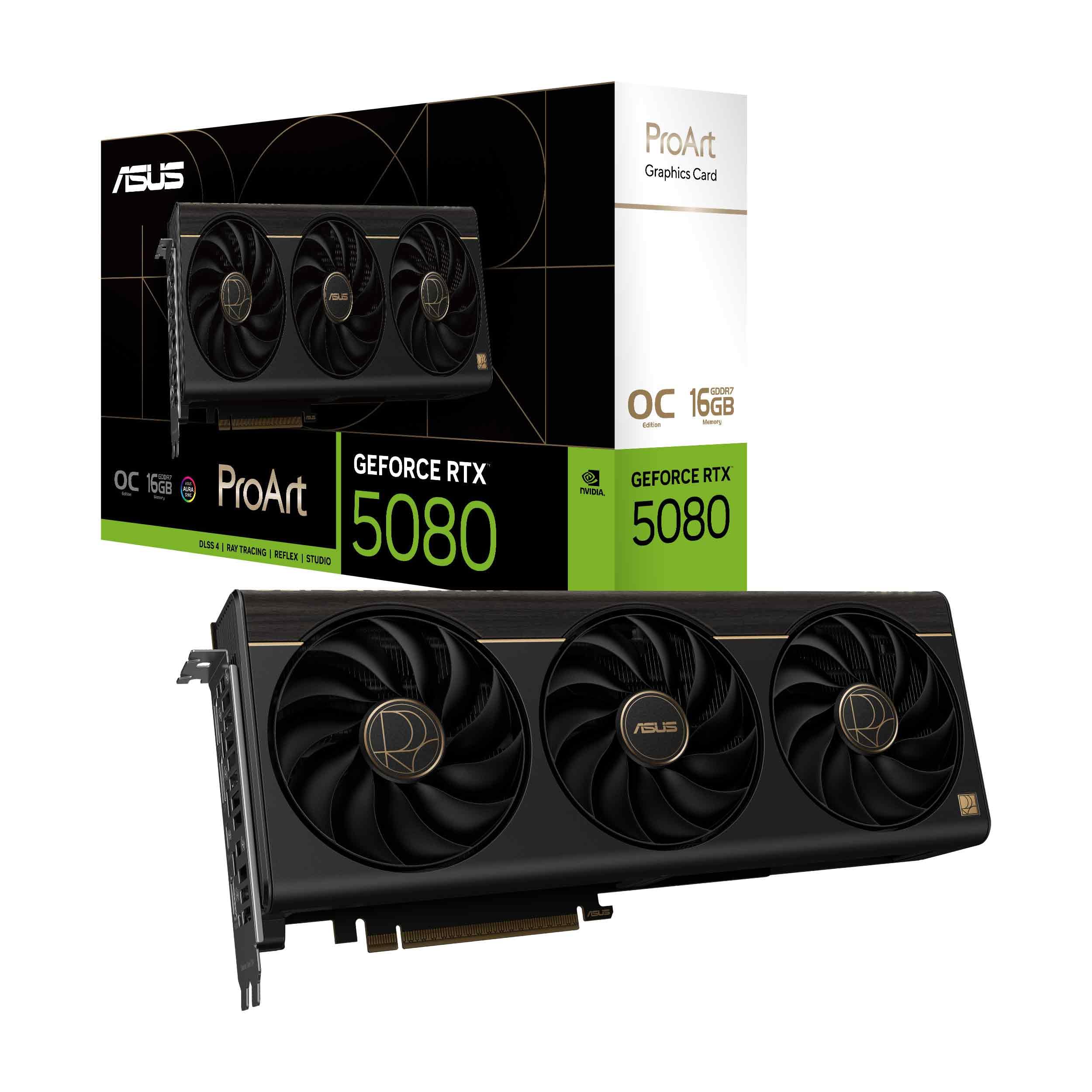 ASUS ProArt GeForce RTX 5080 OC Edition Graphics Card (PCIe 5.0, 16GB GDDR7, USB TypeC, HDMI/DP 2.1, 2.5Slot, Axialtech Fans,