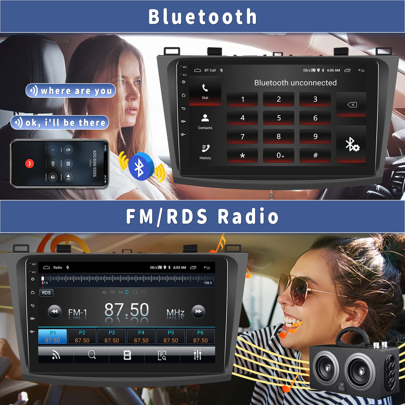 Android 13 Car Stereo For Mazda 3 2009 2013,9 Inch Touchscreen Car Radio Android Head Unit With Mirror Link Gps Wifi Bluetooth Fm/Rds Radio Swc Dual Usb/Aux In+Backup Camera[1+32G]