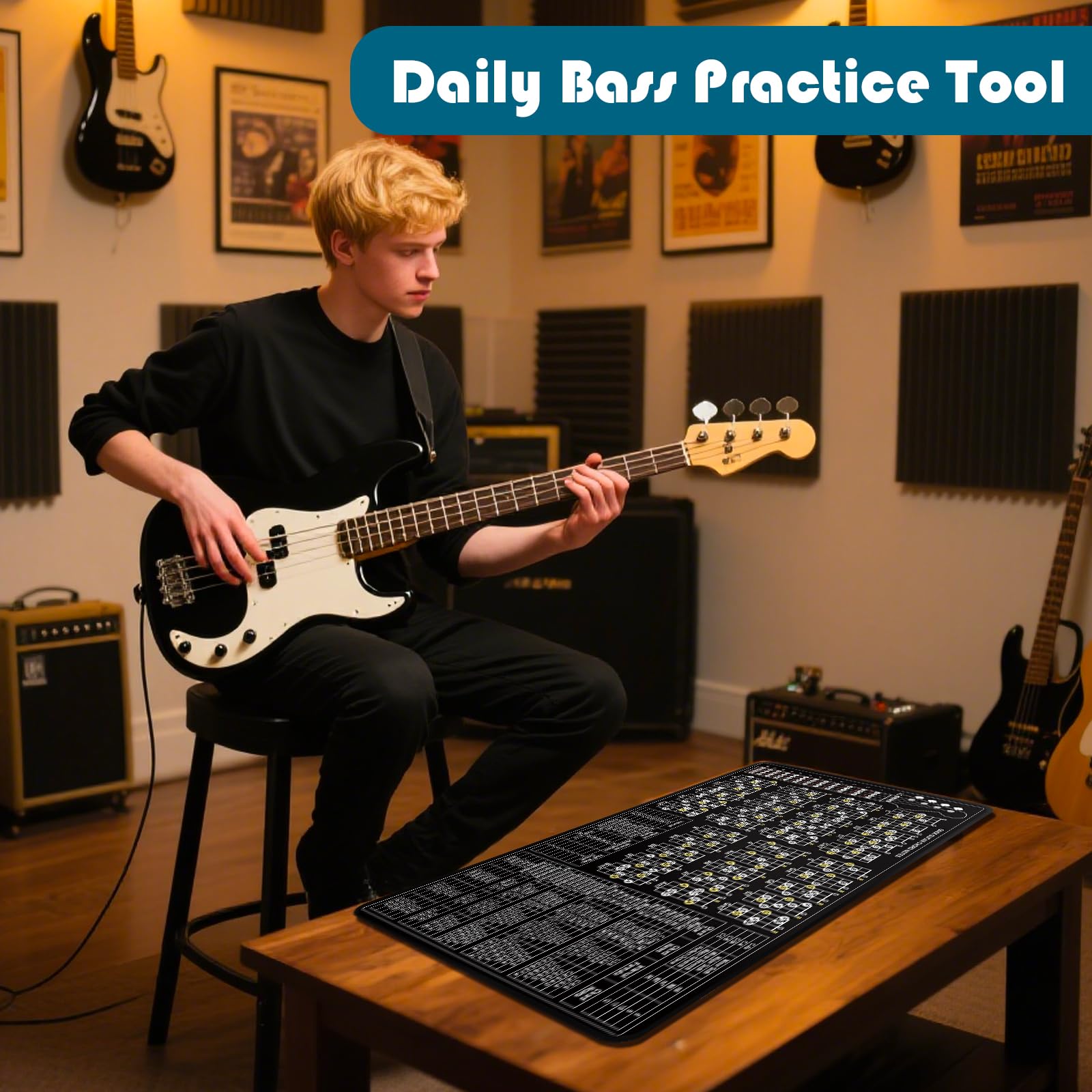 Enjoyard 4 String Bass Guitar Practice Mat Bass Theory Mat With Fretboard Notes Bass Guitar Chord Notes Interval Knowledge Chord