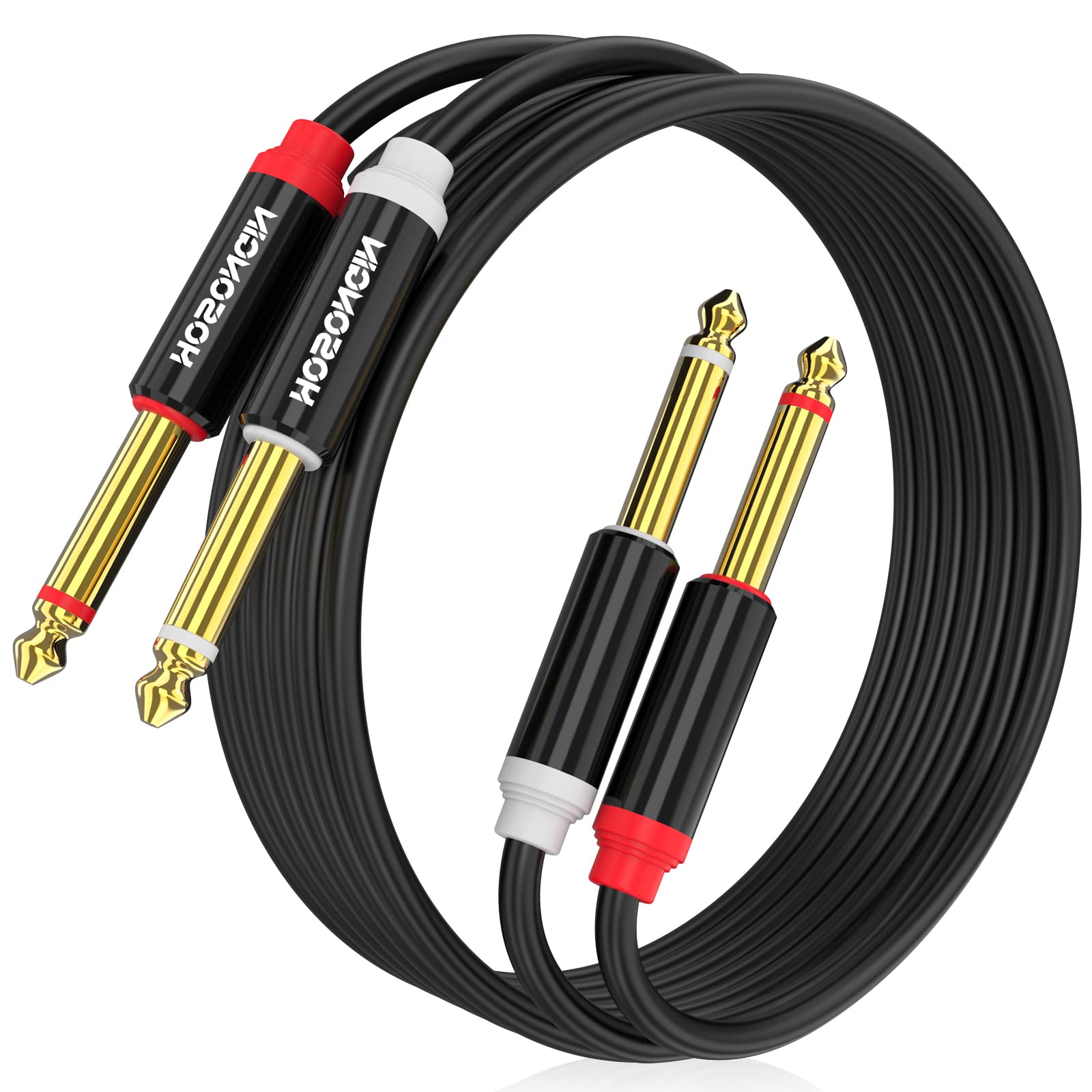 Hosongin Dual 1/4 Inch Ts To Dual 1/4 Inch Ts Stereo Interconnect Insert Cable For Amplifer Mixer, 20 Feet, Pvc Jacket Gold Plated Plug Double Shielding