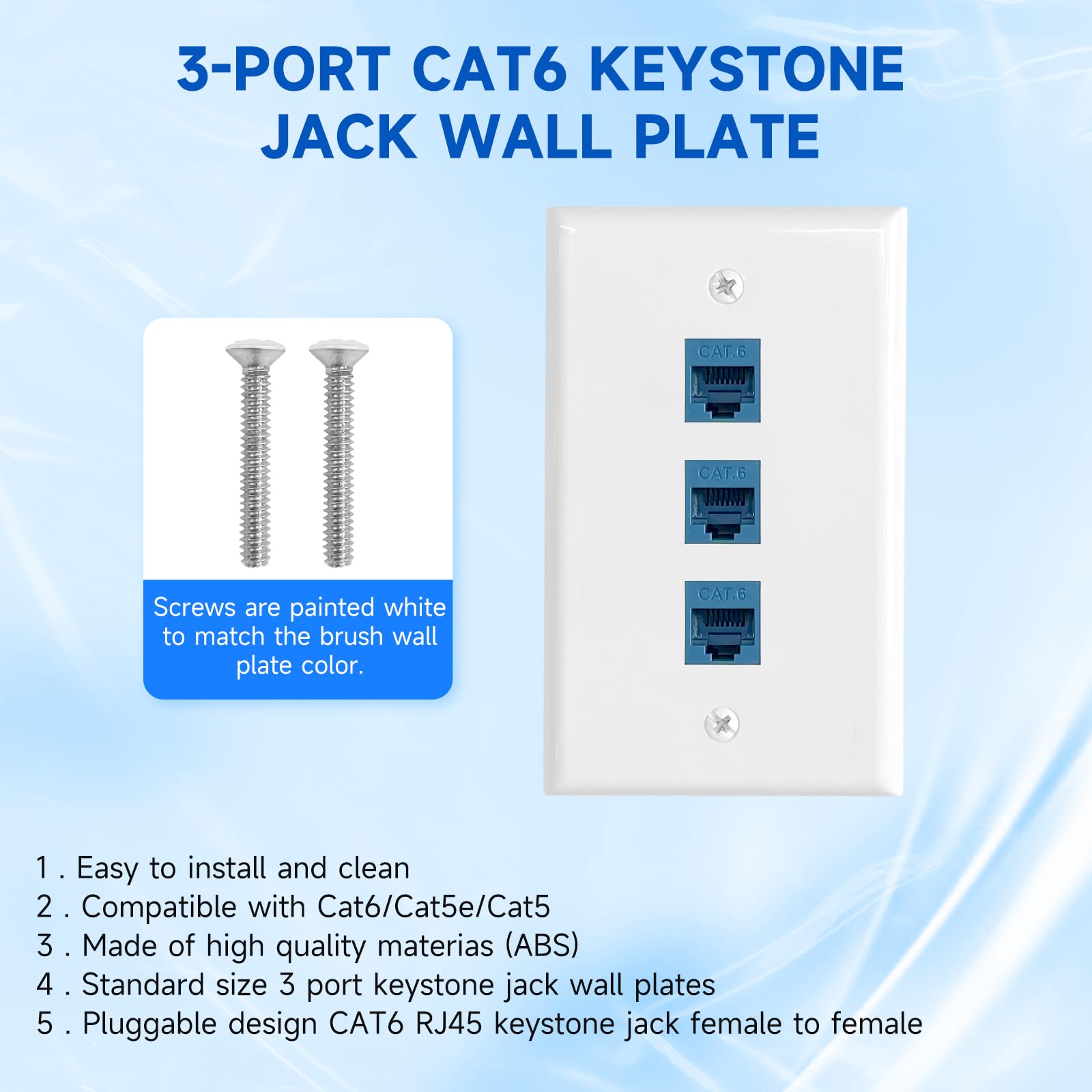 Anonion 4 Pack Ethernet Wall Plate 3 Port Cat6 Keystone Jack Rj45 Outlet Female To Female With Low Voltage Mounting Bracket, Whi
