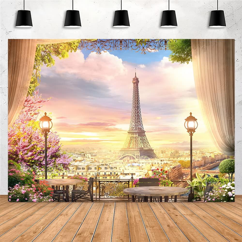 Yieldeer Paris Eiffel Tower Backdrop 5X3Ft Polyester City Landscape Balcony Overlook Streetscape Photography Background Aerial V