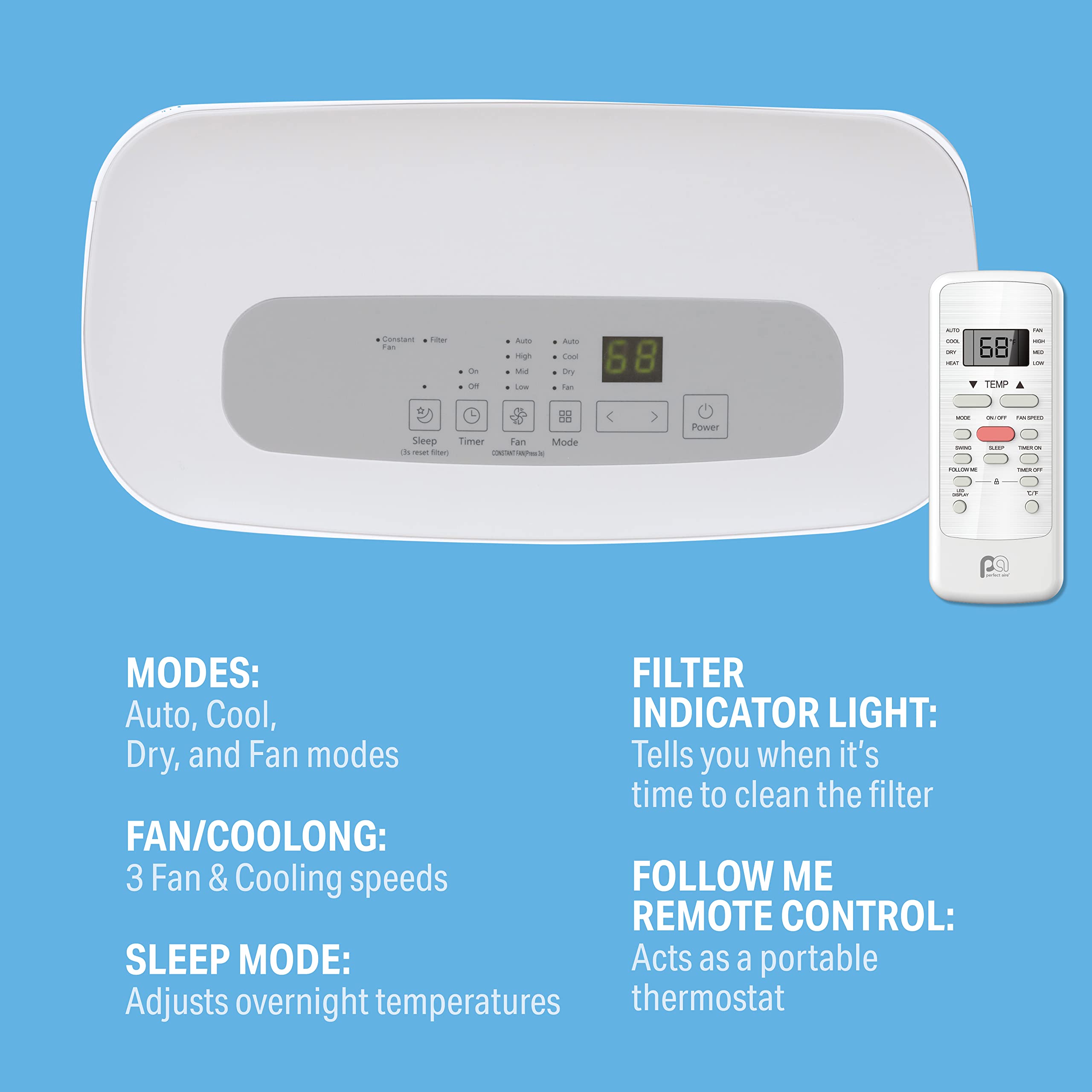 Perfectaire 2Port12000 12,000 Btu/6,500 Sacc Compact Portable Air Conditioner With Full Function Remote For Medium Rooms, White, 115V   Cec