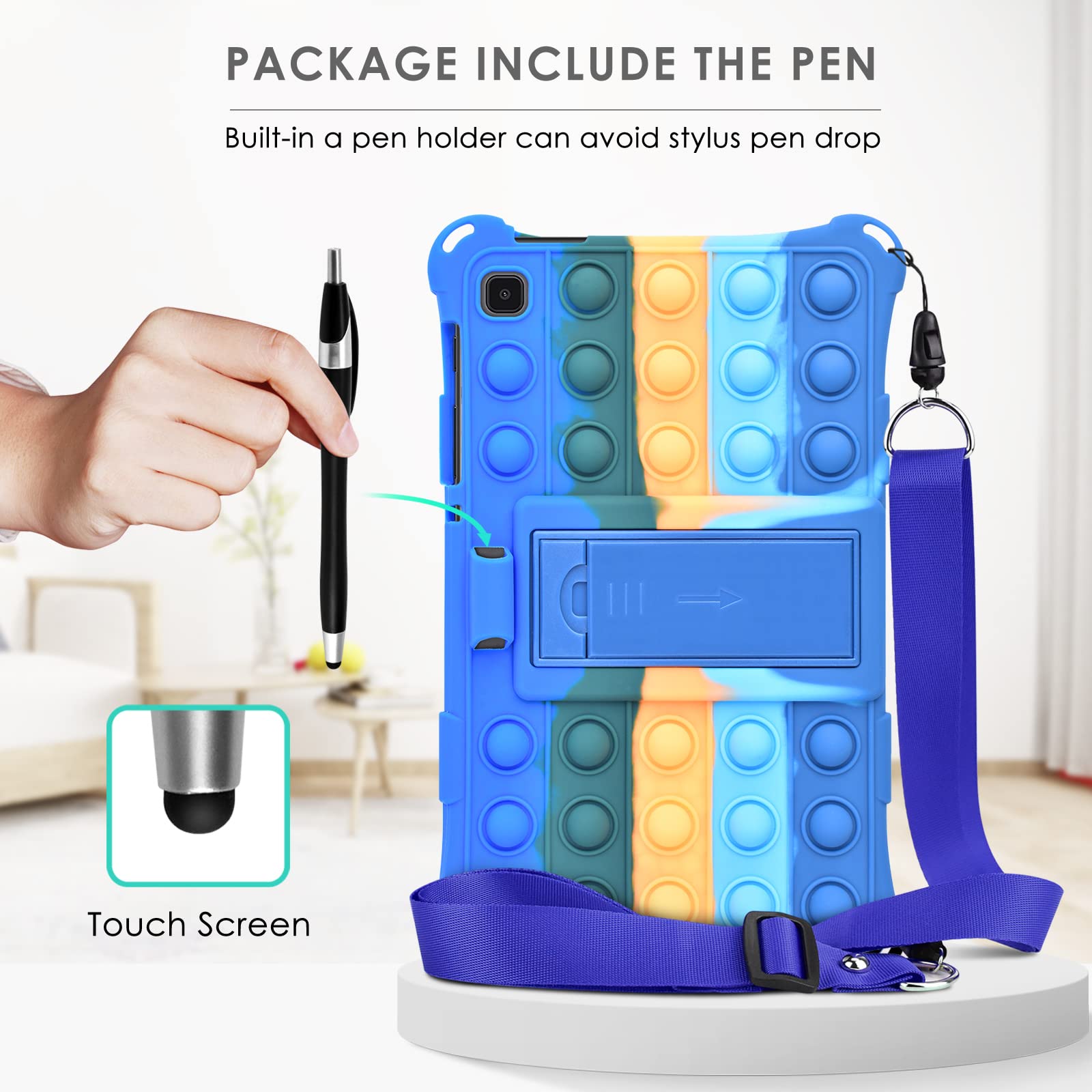 Detuosi Color Silicone Case For Samsung Galaxy Tab A7 Lite 8.7 2021 (Sm T220/T225/T227U) With Pen Holder, Soft Anti Stress Prote