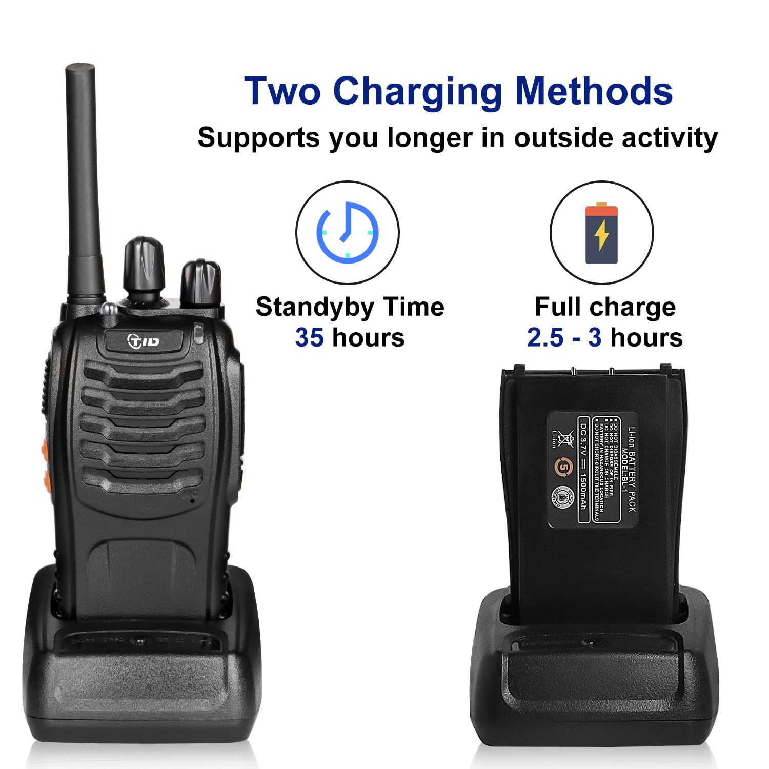 Tidradio Td V2 Walkie Talkies For Adults Long Range, Frequency Copy, Rechargeable Two Way Radios With Secret Service Earpiece, 16Ch Portable Durable Flashlight Vox Walky Talky(Black, 6 Pack)