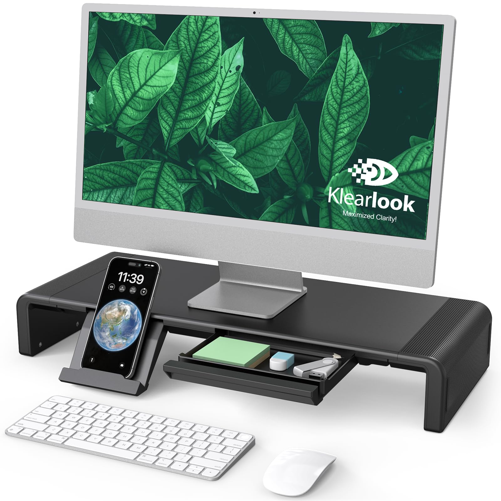Monitor Stand Riser, Klearlook Foldable Computer Monitor Riser,Height Adjustable Computer Stand, Desk Shelf Riser With Storage D