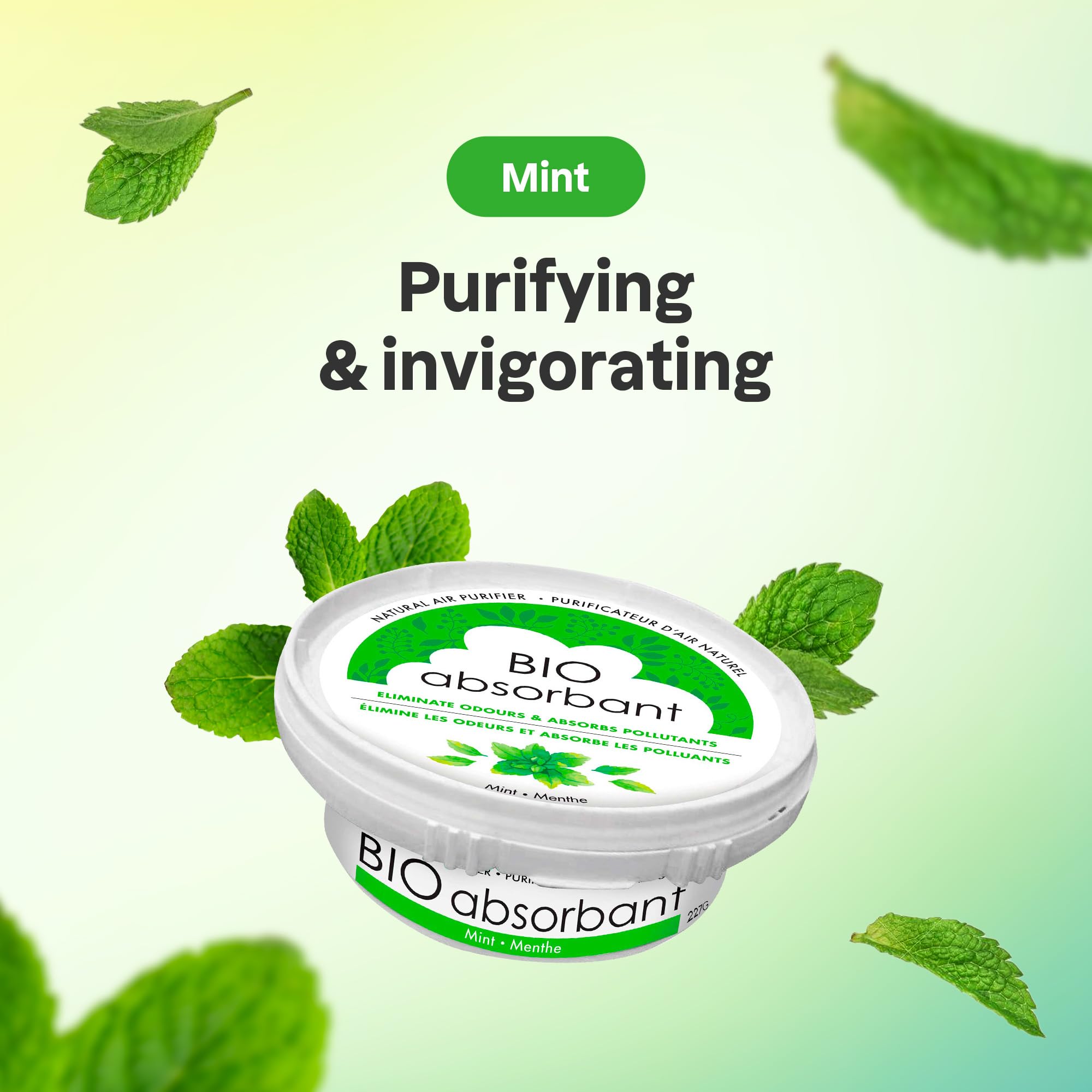 Attitude Bio Absorbant Air Purifier With Activated Carbon, Plant- And Mineral-Based, Vegan, Mint, 8 Ounces (Pack Of 3)