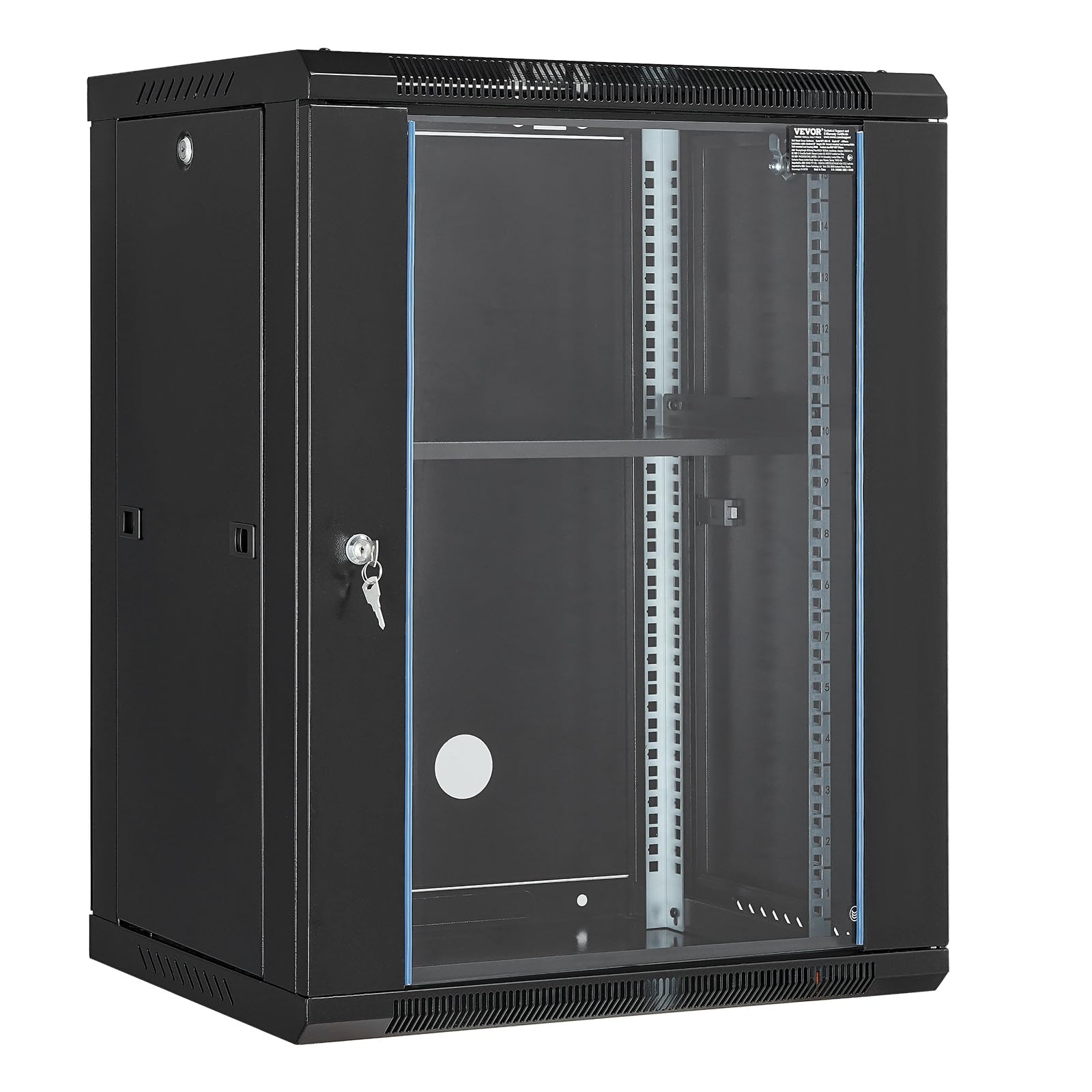 Vevor 15U Wall Mount Network Server Cabinet, 18'' Deep, Server Rack Cabinet Enclosure, 500 Lbs Max. Ground Mounted Load Capacity, With Locking Glass Door Side Panels, For It Equipment, A/V Devices